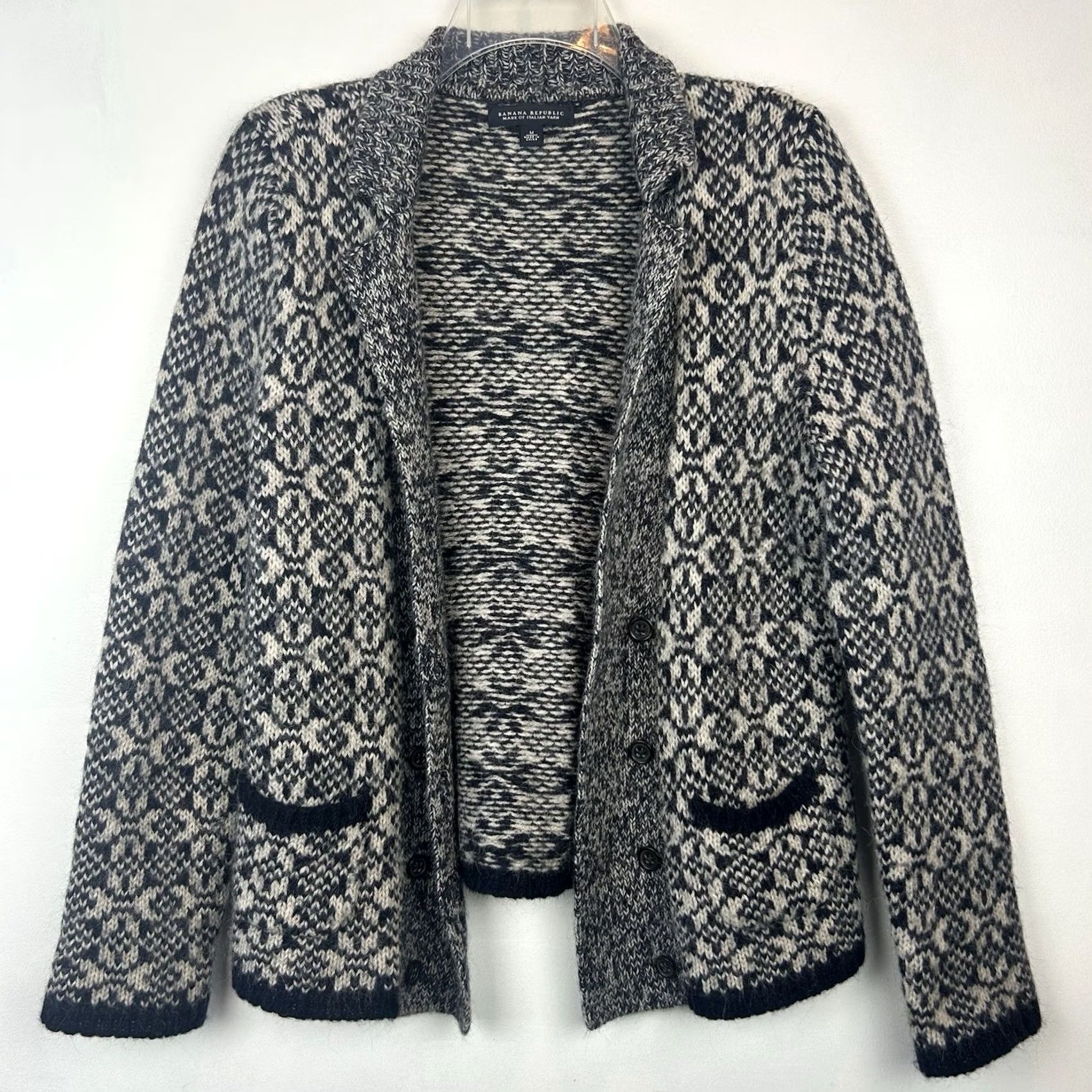 Banana Republic Banana Republic Cardigan Sweater Womens M Blue Alpaca Wool Blend Academia Pattern Knit Cardigan With Pockets Size M / US 6-8 / IT 42-44 - 4 Thumbnail