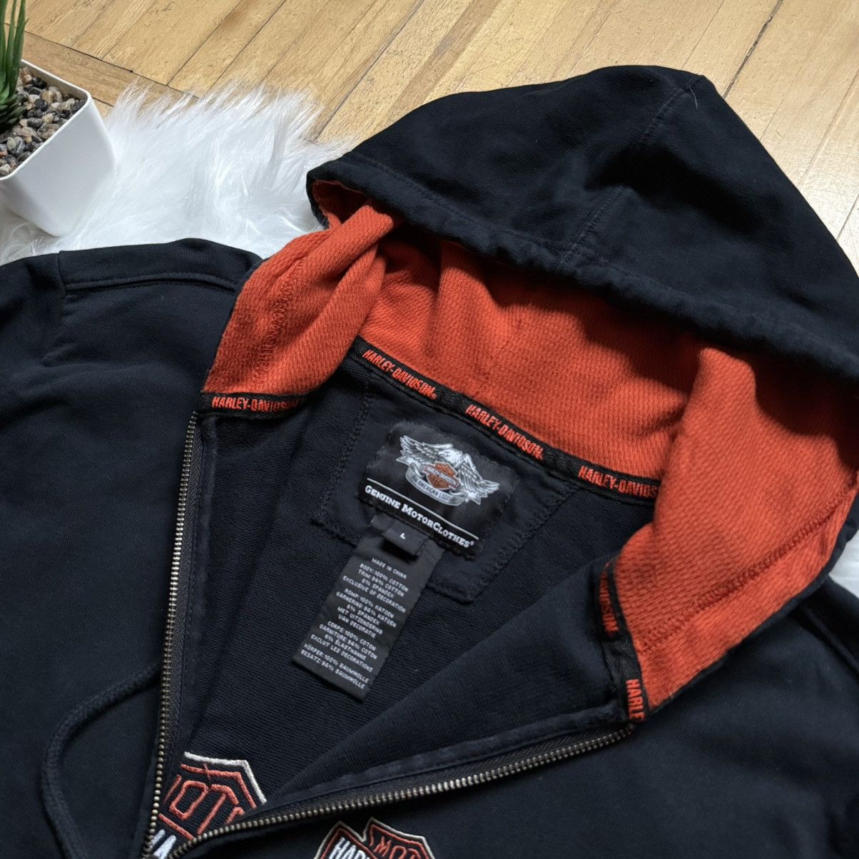 Harley Davidson 📌Vintage Harley Davidson Y2k Flame Sleeve Zip-Hoodie Large Size US L / EU 52-54 / 3 - 6 Thumbnail