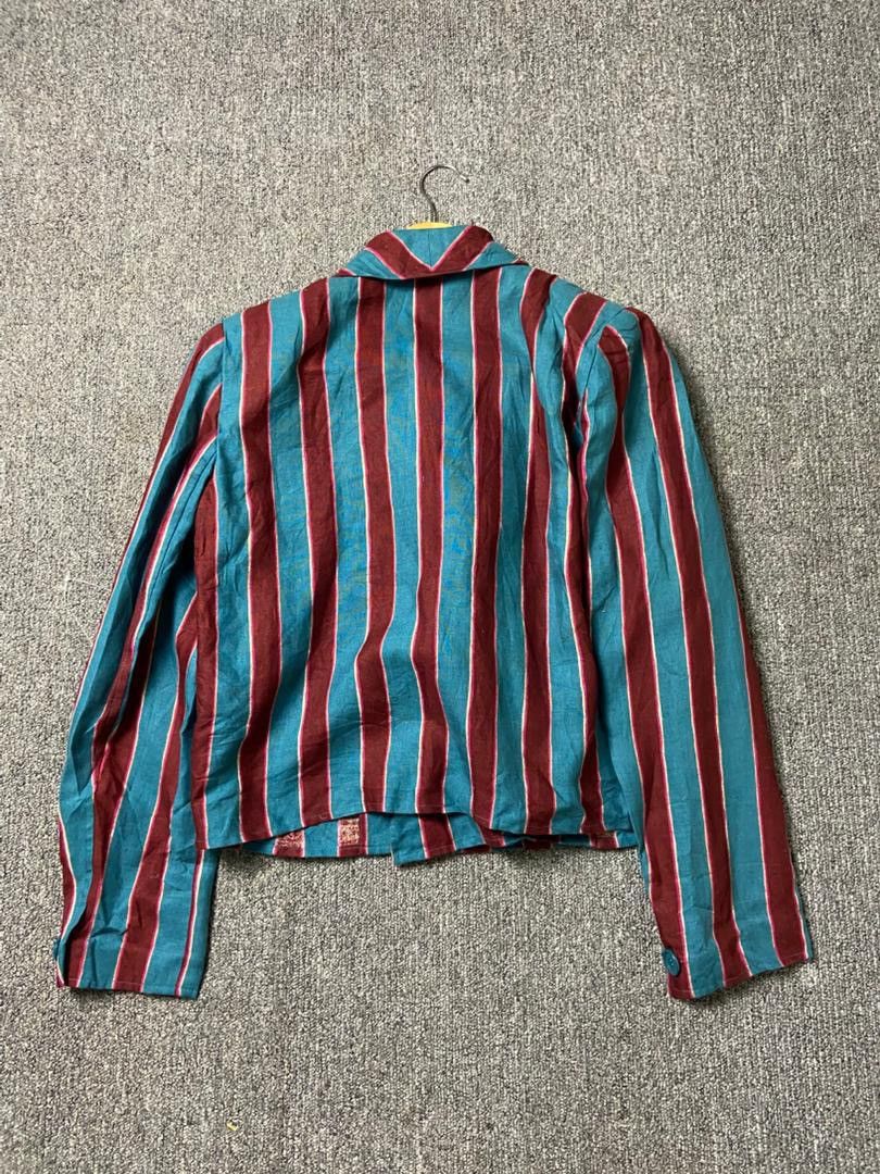 Japanese Brand UNGARO Brand Double Breasted Stripes Crop Blazer (191) Size XS / US 0-2 / IT 36-38 - 2 Thumbnail