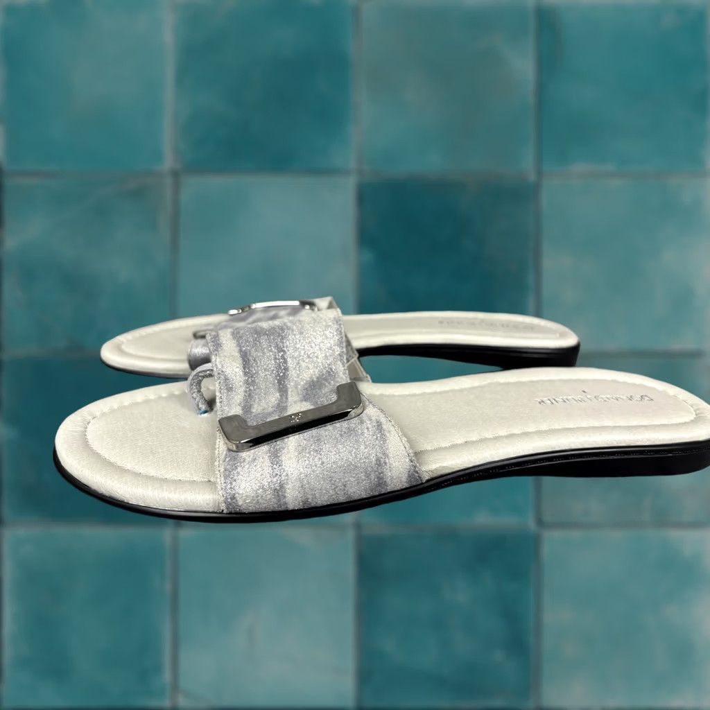 Donald Pliner Donald J Pliner Sandals Womens 10 Gray BOLT OH Thong Animal Print Slip On Leather Upper Flat Heel Womens Shoes Size US 10 / IT 40 - 1 Thumbnail