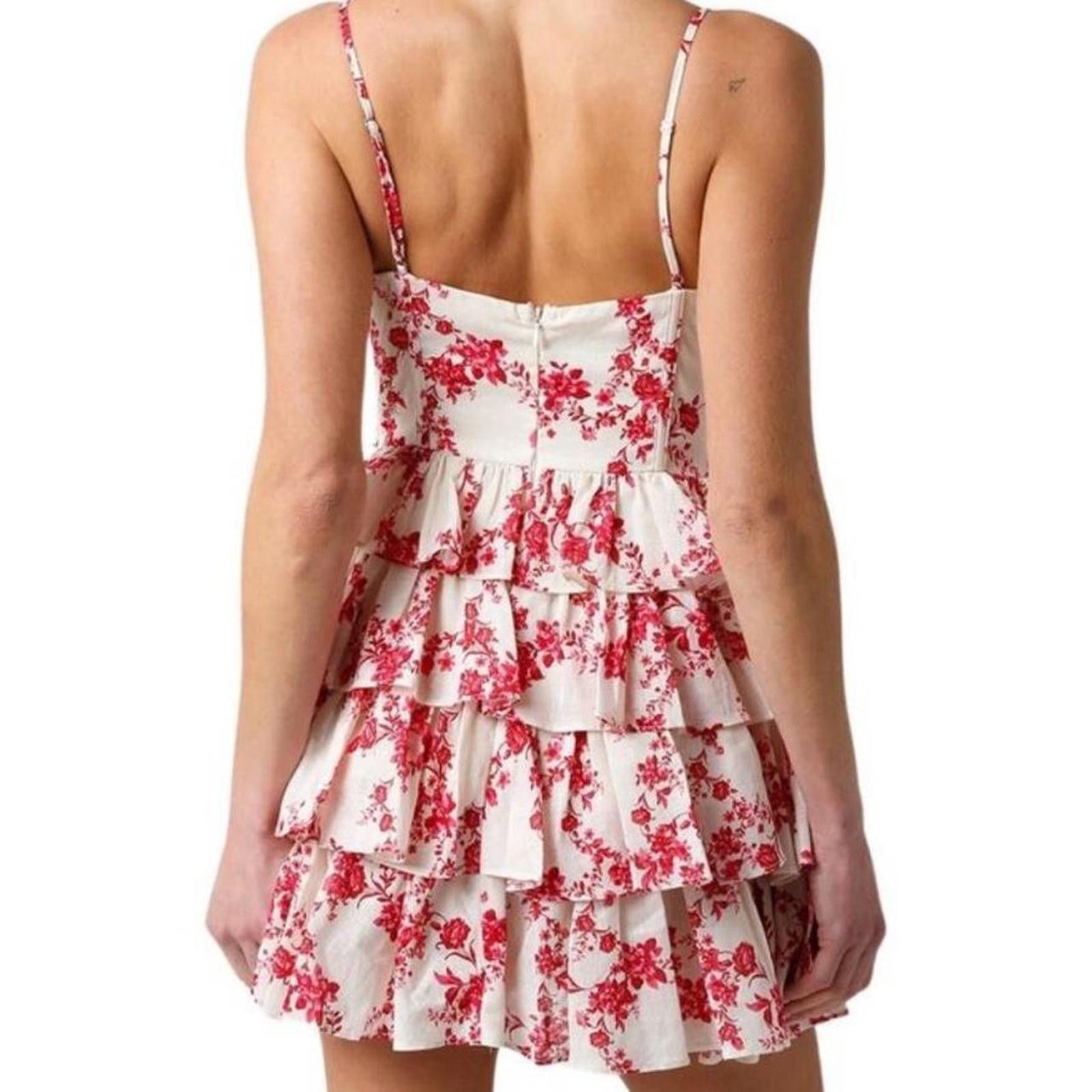 Other Red/cream floral tiered mini ruffle layers + dainty straps Size ONE SIZE - 2 Thumbnail