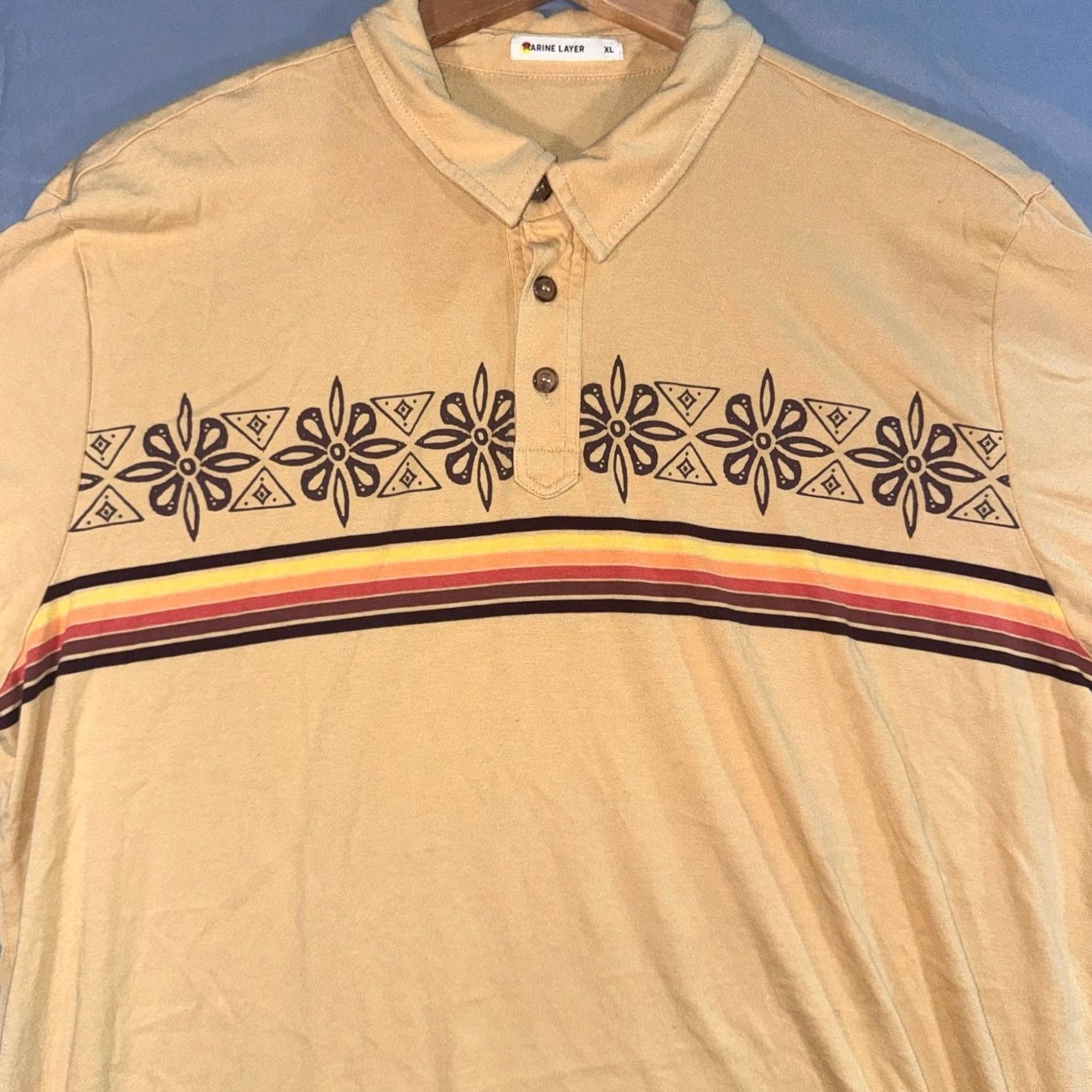 Marine Layer Marine Layer Polo Shirt Archive Preston Retro Yellow 70s Floral Striped Short Sleeve XXL Mens XL Shirt Size US XL / EU 56 / 4 - 5 Thumbnail