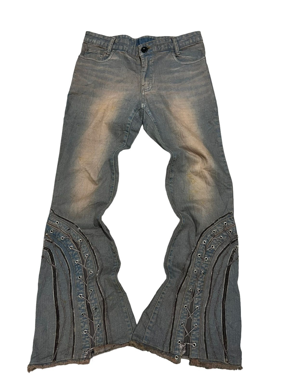 If Six Was Nine Tornado Mart Lace Up Flared Denim Jeans Patchwork