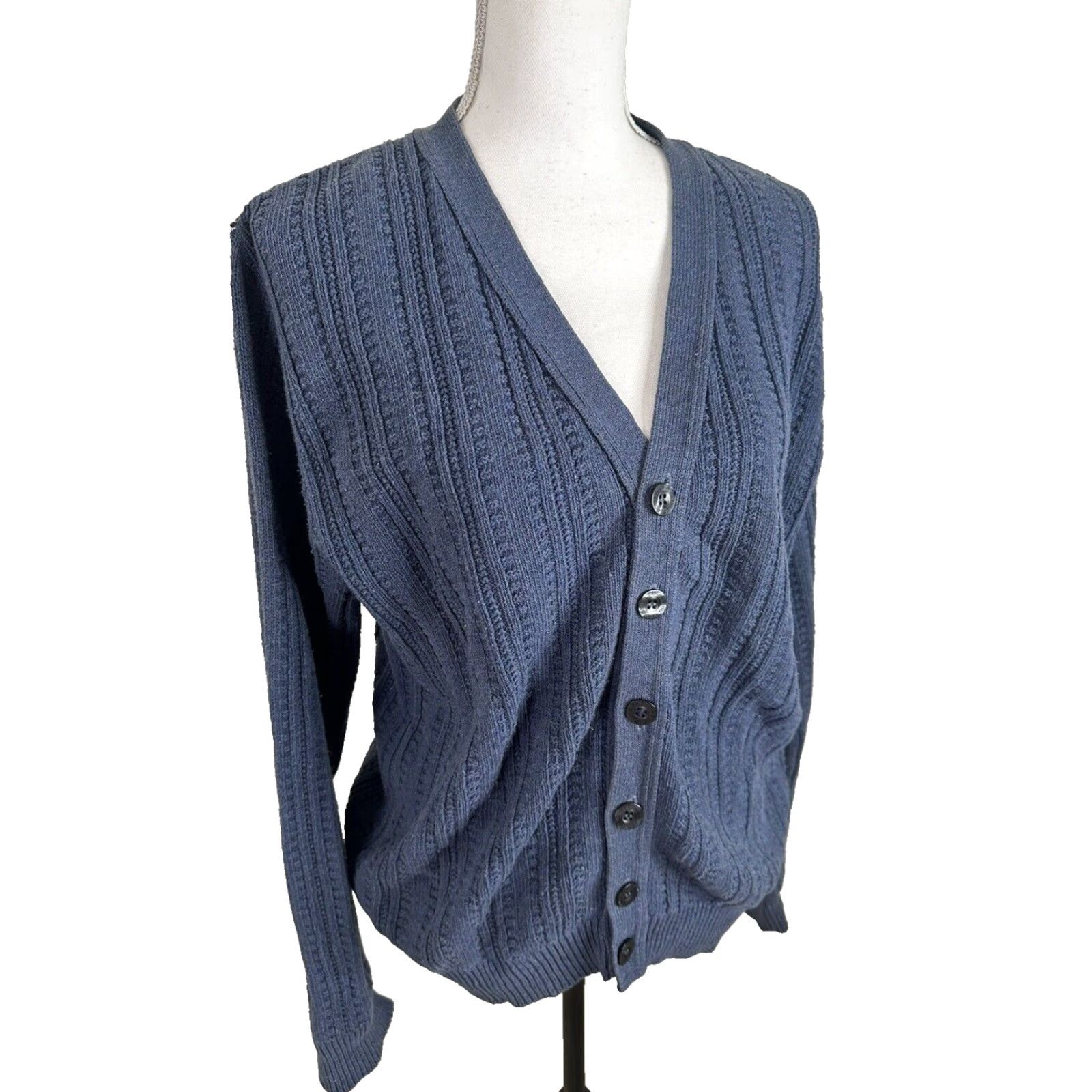 Vintage VINTAGE Fisherman Knit Cardigan Sweater Women’s Small S Blue Solid Cable-Knit Button Down Open Knit Regular Womens Ladies Size S / US 4 / IT 40 - 2 Thumbnail
