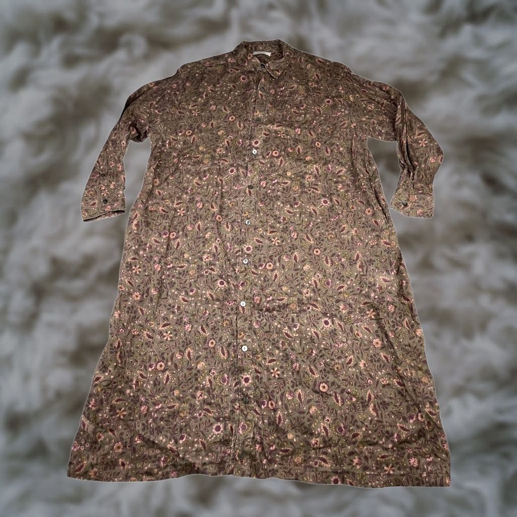 Vintage VINTAGE Ichi Antiques Women’s Dress Linen Kaftan Casual Midi Brown/Purple Floral One Size Regular Size ONE SIZE - 1 Thumbnail