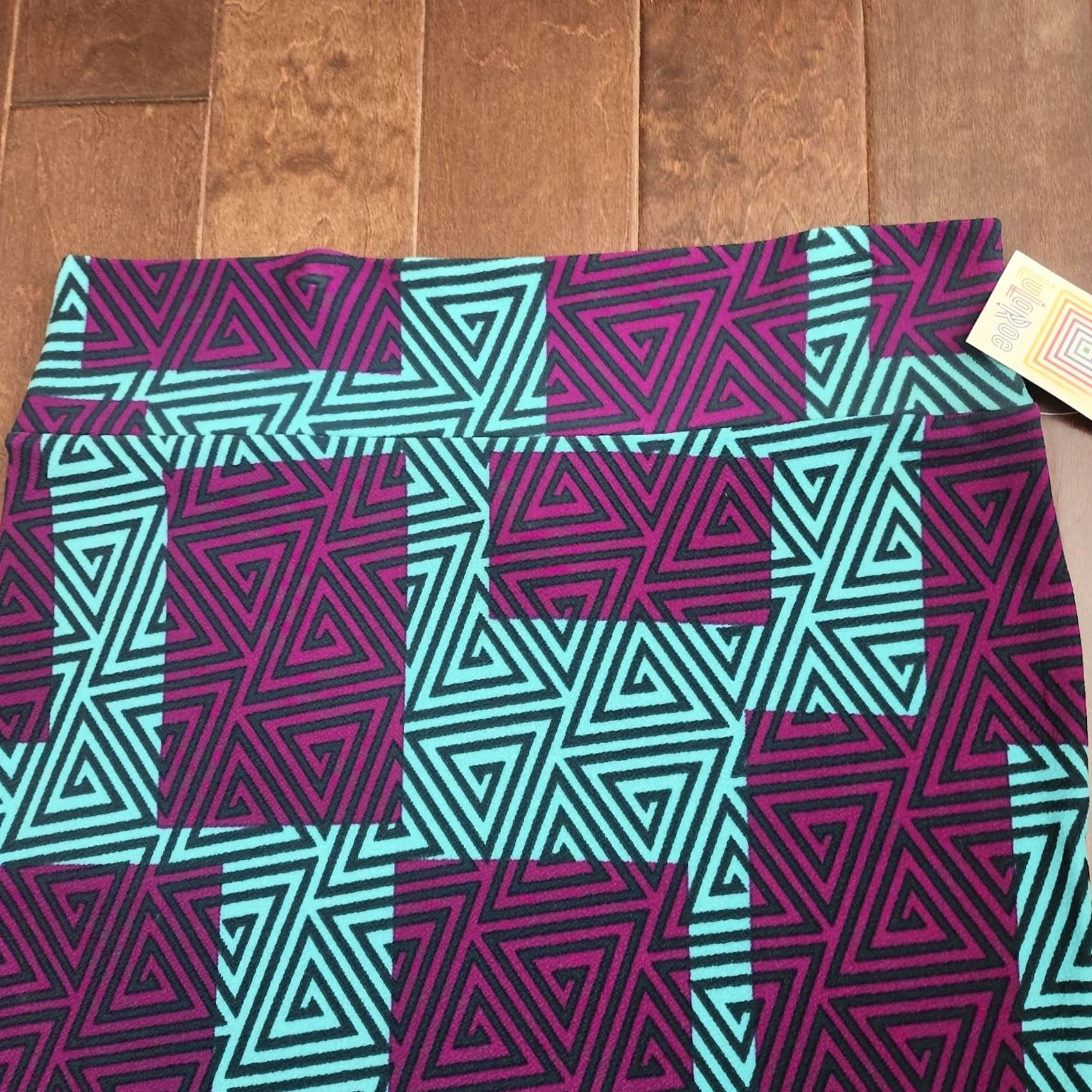 Vintage VINTAGE LuLaRoe Cassie Skirt 3XL Geometric Purple Teal Pencil Stretch NWT Size 40" / US 18 - 3 Thumbnail