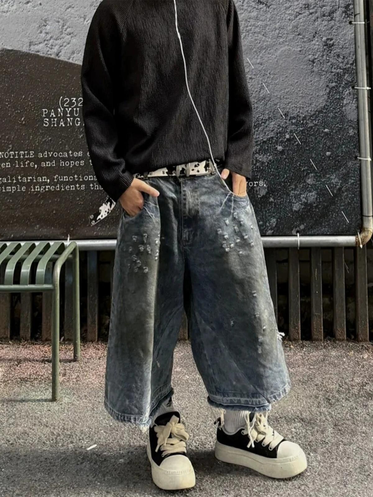 Jean Washed Ripped Wide-Leg Denim Jorts Size US 32 / EU 48 - 1 Thumbnail