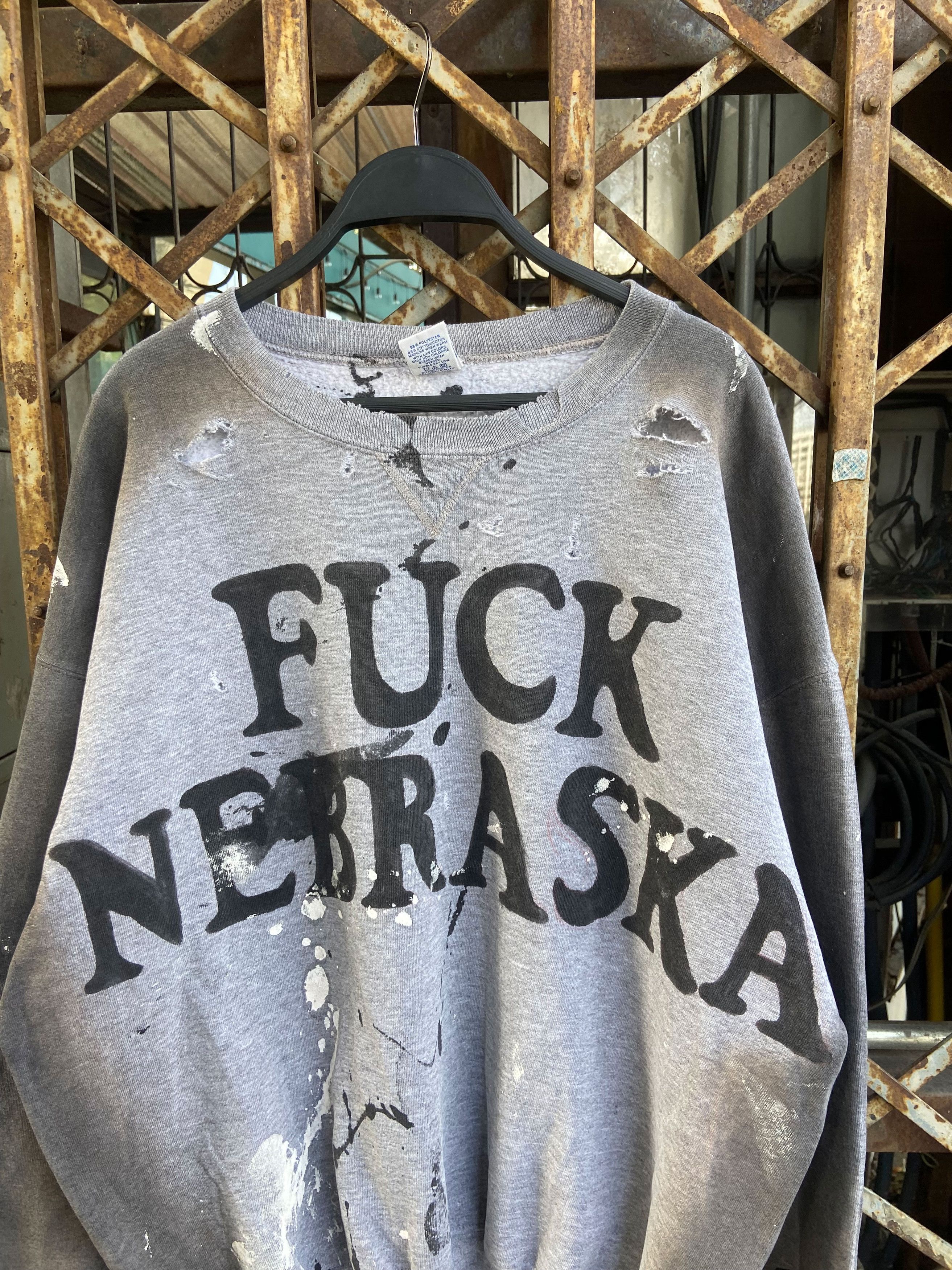 Russell Athletic 90s FUCK NEBRASKA THRASHED Russell Sweatshirt Size US XL / EU 56 / 4 - 1 Thumbnail