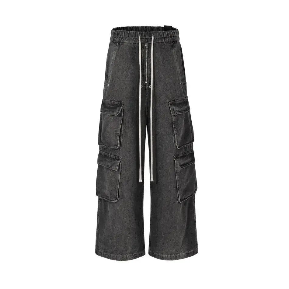 Japanese Brand High Street Style Dark Cargo Loose Micro Flare Jeans Size US 34 / EU 50 - 6 Thumbnail