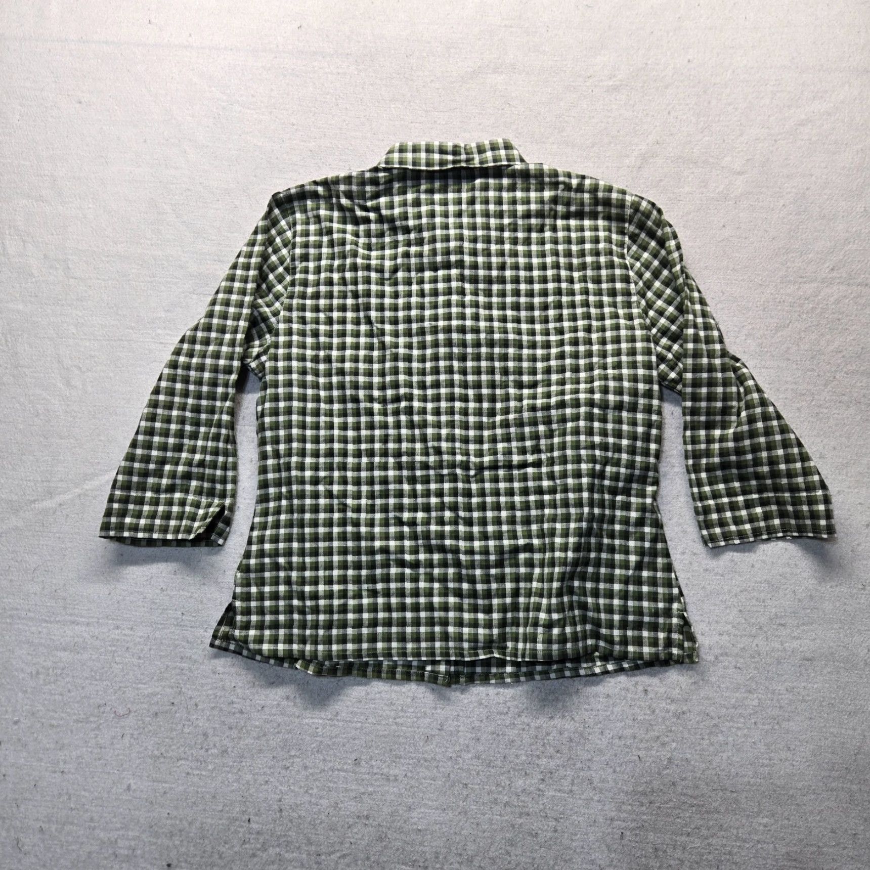 Olive Cabin Creek Shirt Blouse Button Up Green Olive Checkered Embroidery Adult PL Size L / US 10 / IT 46 - 8 Thumbnail