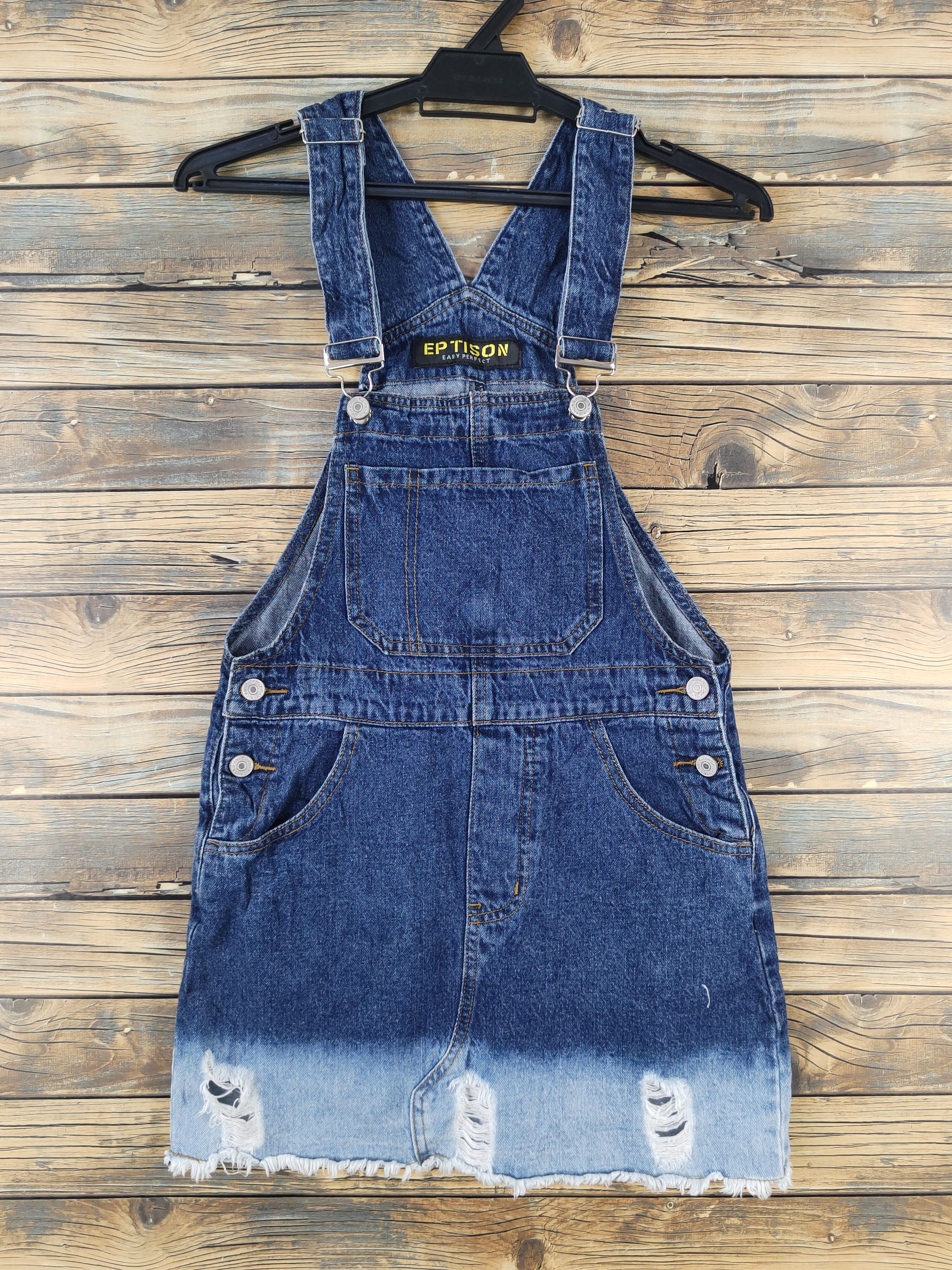 Japanese Brand × Vintage Eptison Dark Blue Distressed Denim Skirt Jumpsuits Size 29" - 1 Thumbnail