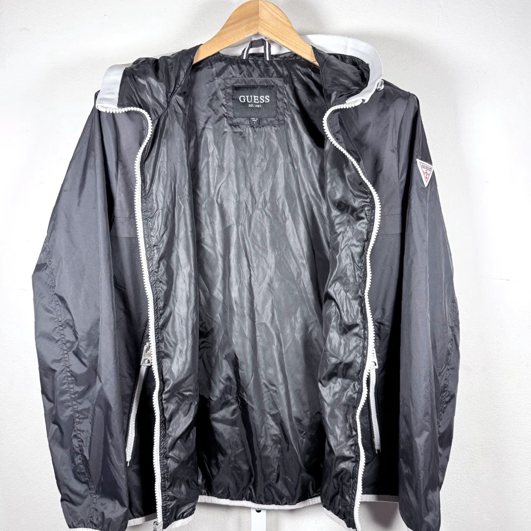 Guess GUESS Hooded Jacket Men Black Water-Resistant Full Zip Large Size US L / EU 52-54 / 3 - 3 Thumbnail