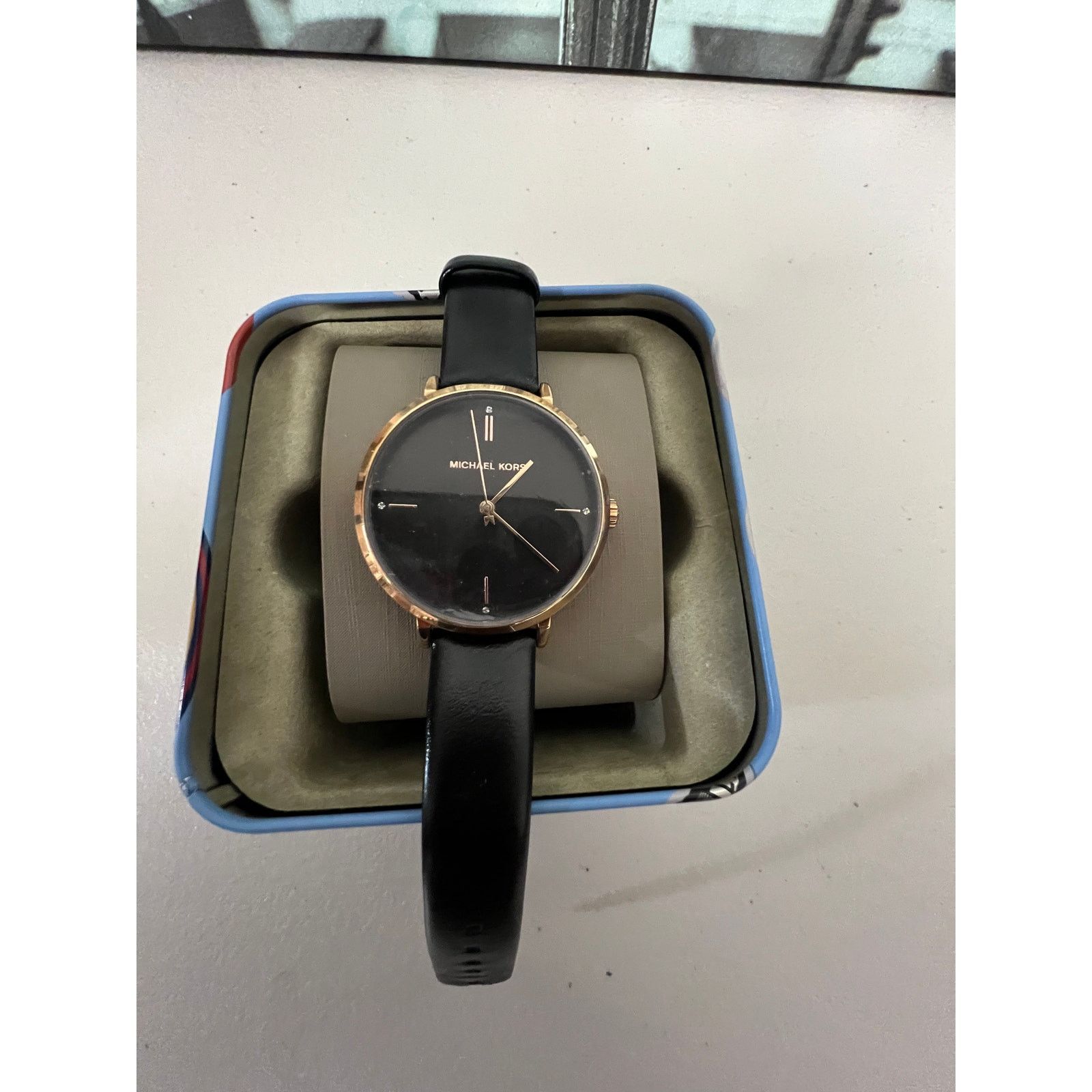 Michael Kors Michael Kors MK7101 Jayne Three-Hand Rose Black Leather Size ONE SIZE - 2 Thumbnail