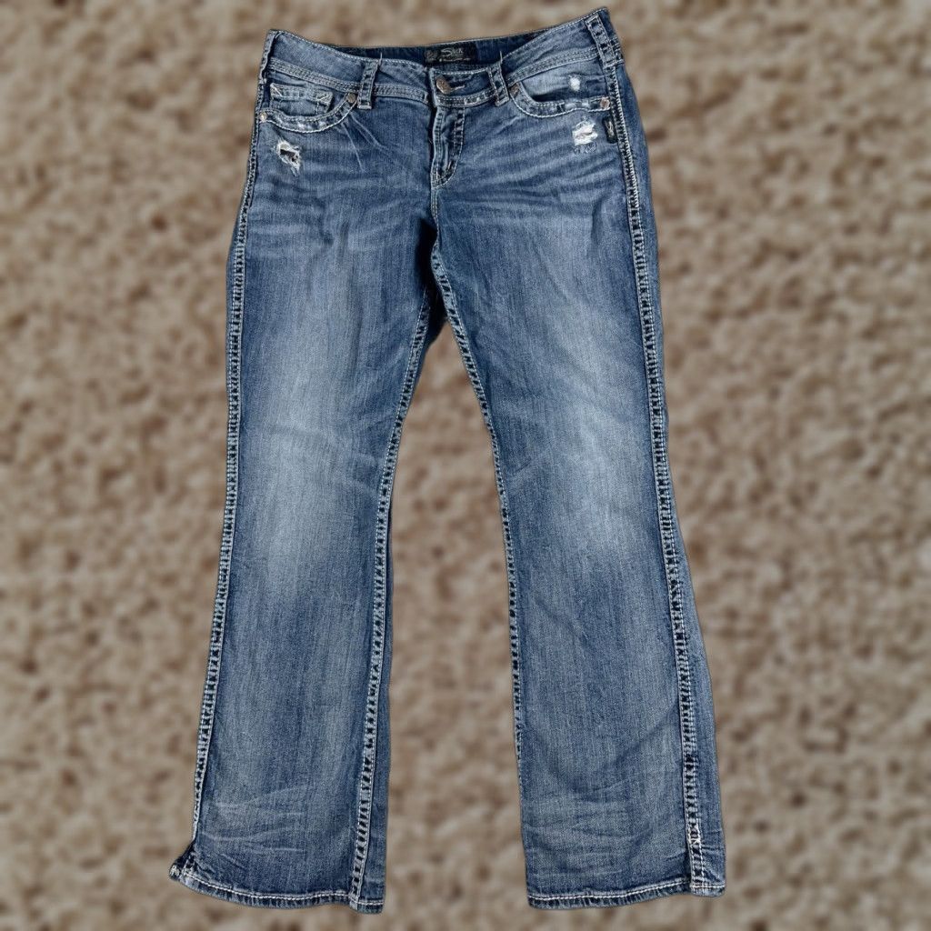 Silver Jeans Co. Silver Jeans Suki Women's Bootcut Denim Pants 32 Blue Cotton Stretch Embroidered Retro Size 24" / US 00 / IT 34 - 1 Thumbnail
