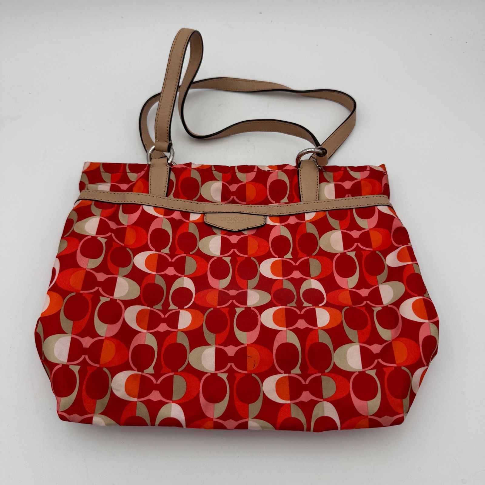 Coach Coach Signature Striped Vermillion Dream C Tote Fabric Size ONE SIZE - 1 Thumbnail