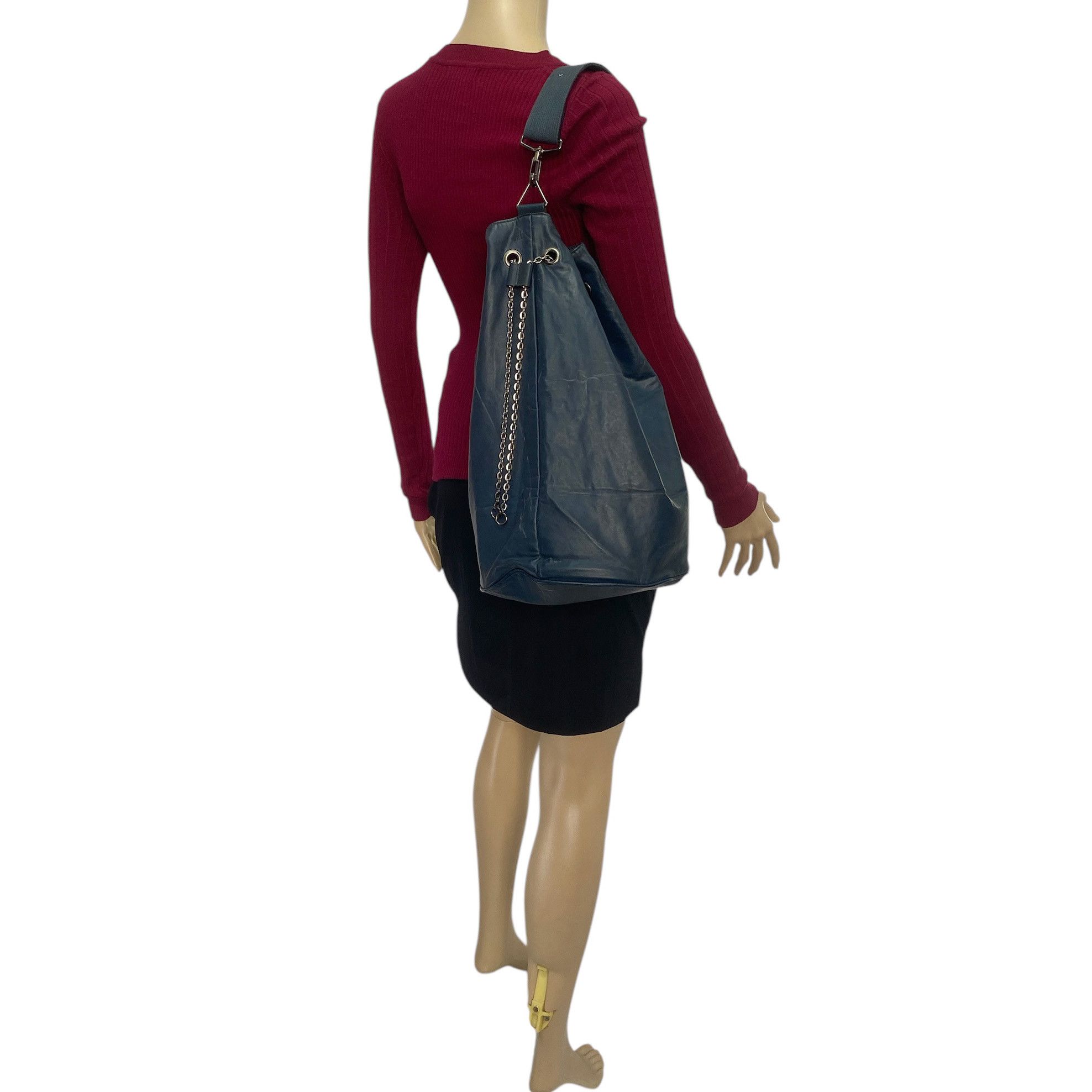 Jean Paul Gaultier Vintage Navy Leather Drawstring Sling Bag Size ONE SIZE - 8 Thumbnail