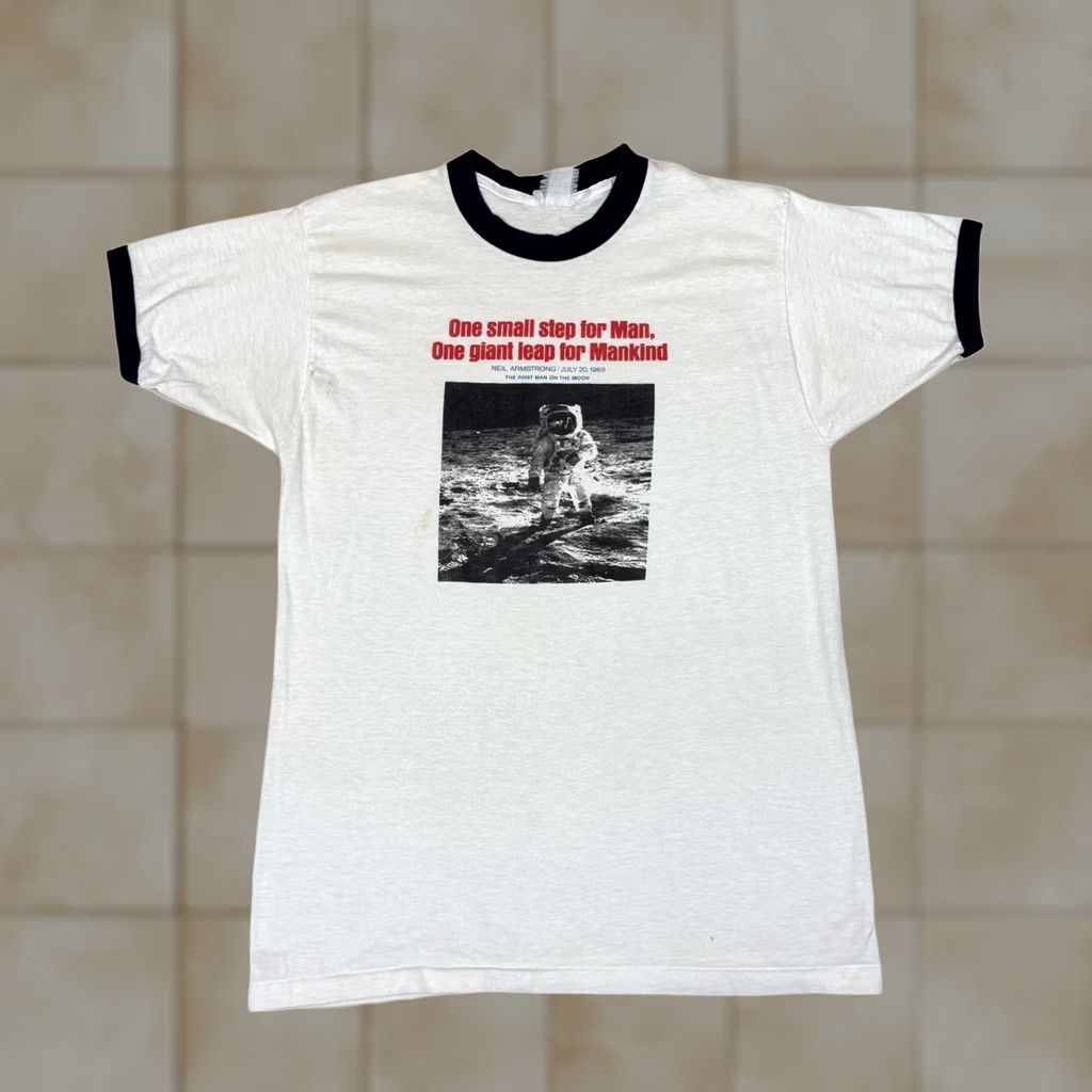 NASA VINTAGE 80s Moon Landing Ringer T Shirt Men''s Small Neil Armstrong NASA Apollo 11 Size US S / EU 44-46 / 1 - 1 Thumbnail