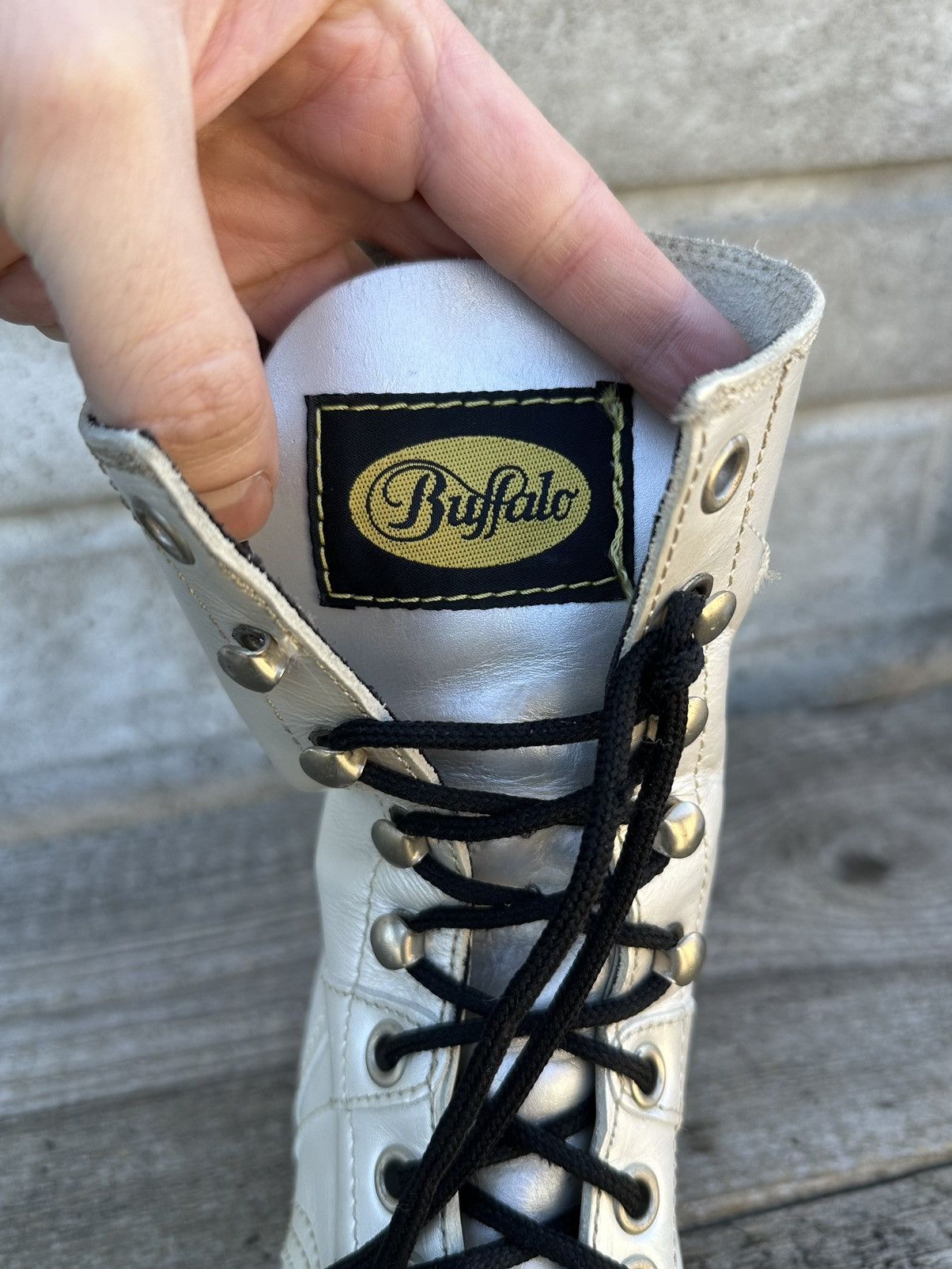 Buffalo London Buffalo Leather Silver Metallic Combat Boots with Metal Toe Size US 7 / IT 37 - 9 Thumbnail