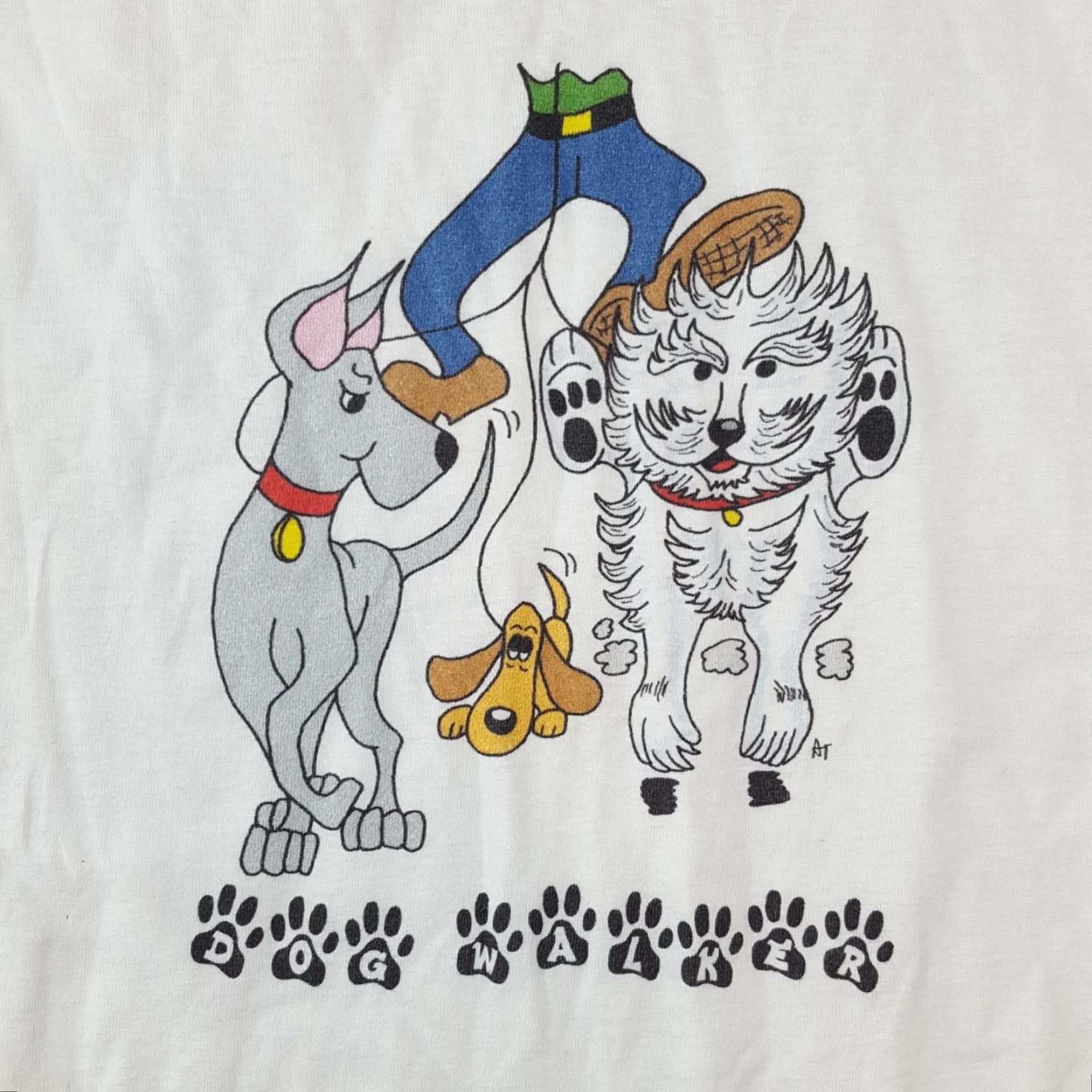 Hanes Vintage Hanes 90s T-Shirt Men XL White Cartoon Dog Walker Paw Print Vintage Y2K Size US XL / EU 56 / 4 - 2 Thumbnail