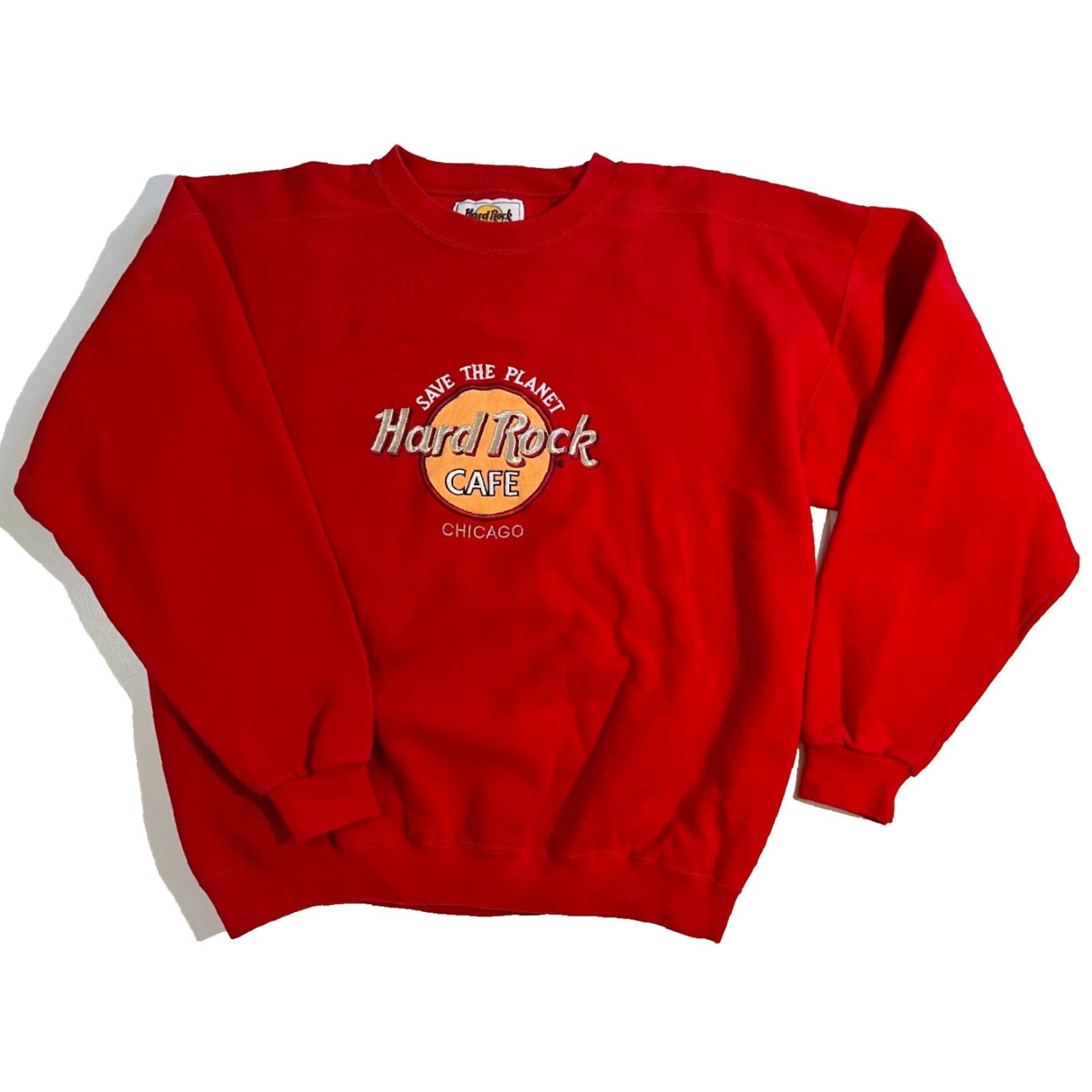 Hard Rock Cafe VINTAGE Hard Rock Cafe Chicago Save the Planet Crew Sweatshirt Unisex Adults XL Red USA 90s Embroidered Heavyweight Cotton Blend Fleece Sweatshirt Size US XL / EU 56 / 4 - 2 Thumbnail