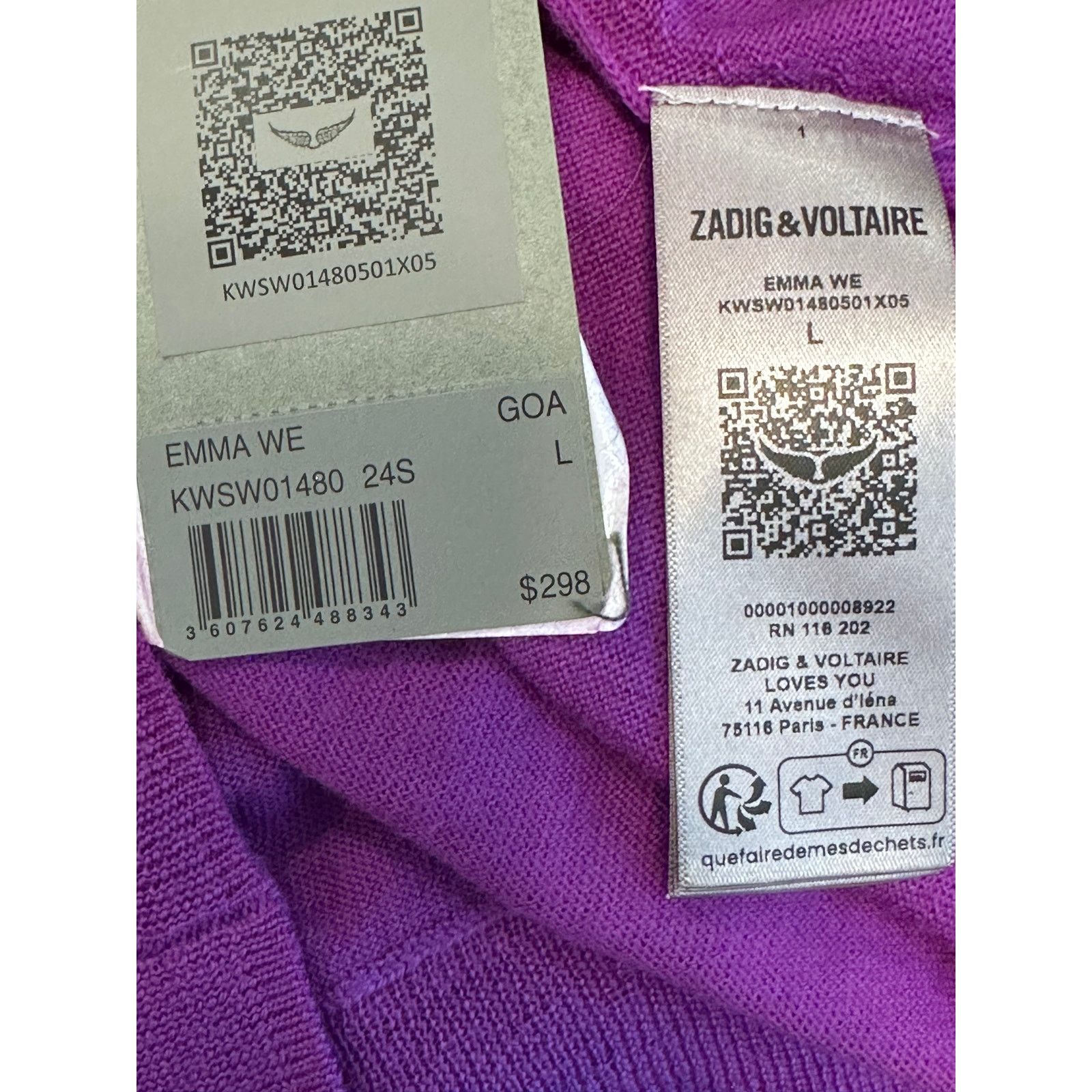 Zadig & Voltaire Zadig & Voltaire Emma We Goa Purple Merino Wool Sweater L Size L / US 10 / IT 46 - 21 Thumbnail