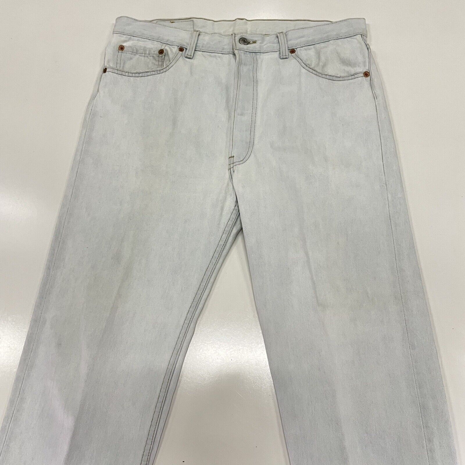 Levi's VTG 90’s Levi’s 501 White Straight Denim Blue Jeans 34x28 Size US 34 / EU 50 - 5 Thumbnail