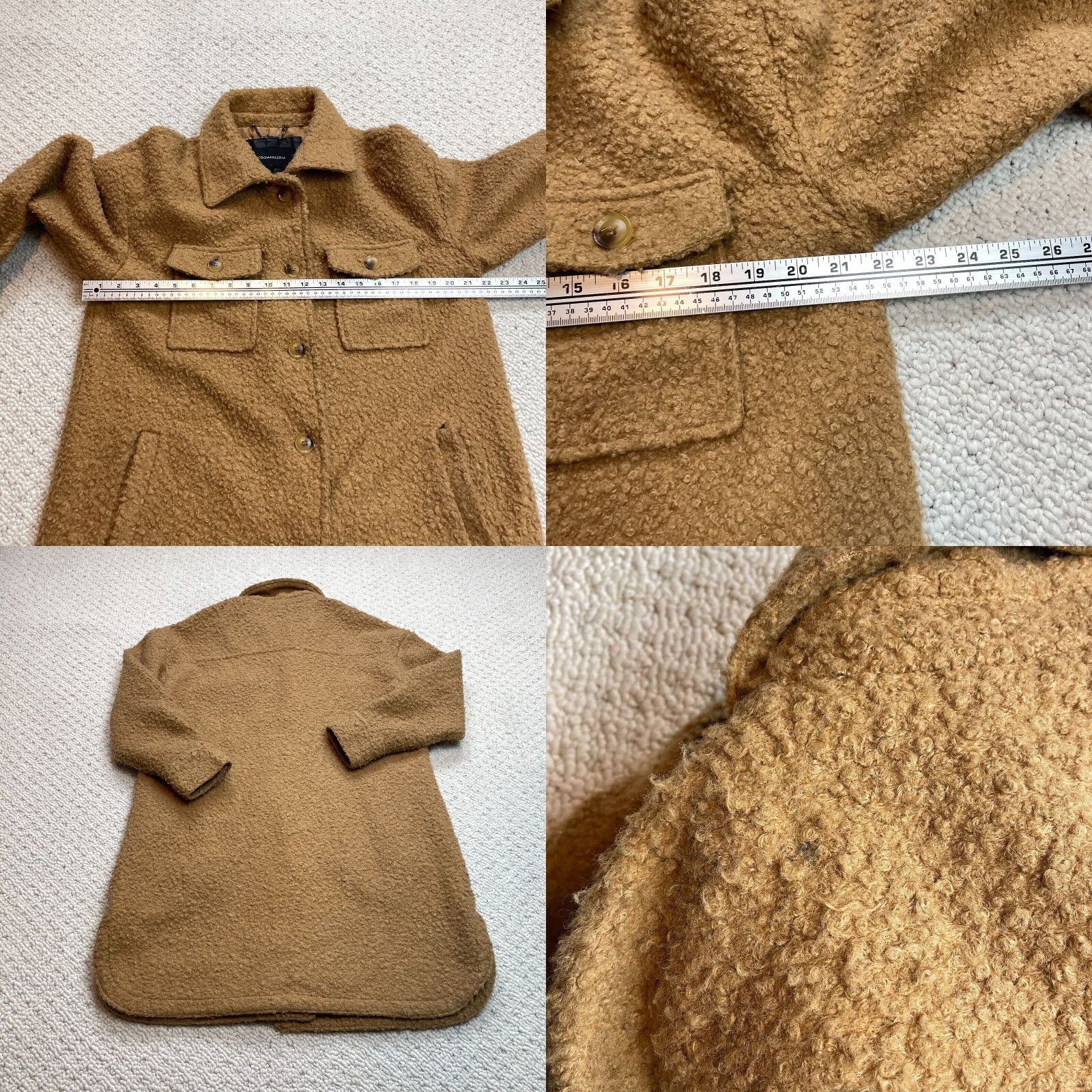Bcbgmaxazria BCBGMAXAZRIA Overcoat Womens L Camel Brown Button Up Pockets Textured Jacket Size L / US 10 / IT 46 - 8 Thumbnail