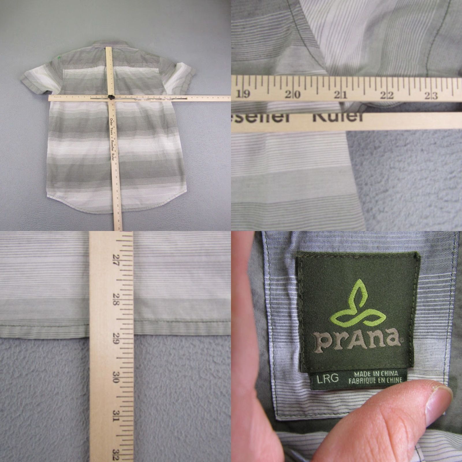 Prana prAna Shirt Mens L Gray Striped Button-Up Cotton Blend Outdoors Casual Workwear Short Sleeve Collared Size US L / EU 52-54 / 3 - 8 Thumbnail
