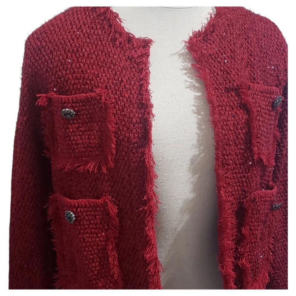 Zara CT1936 Zara Red/Metallic Cropped Blazer with Pockets S Size S / US 4 / IT 40 - 2 Thumbnail