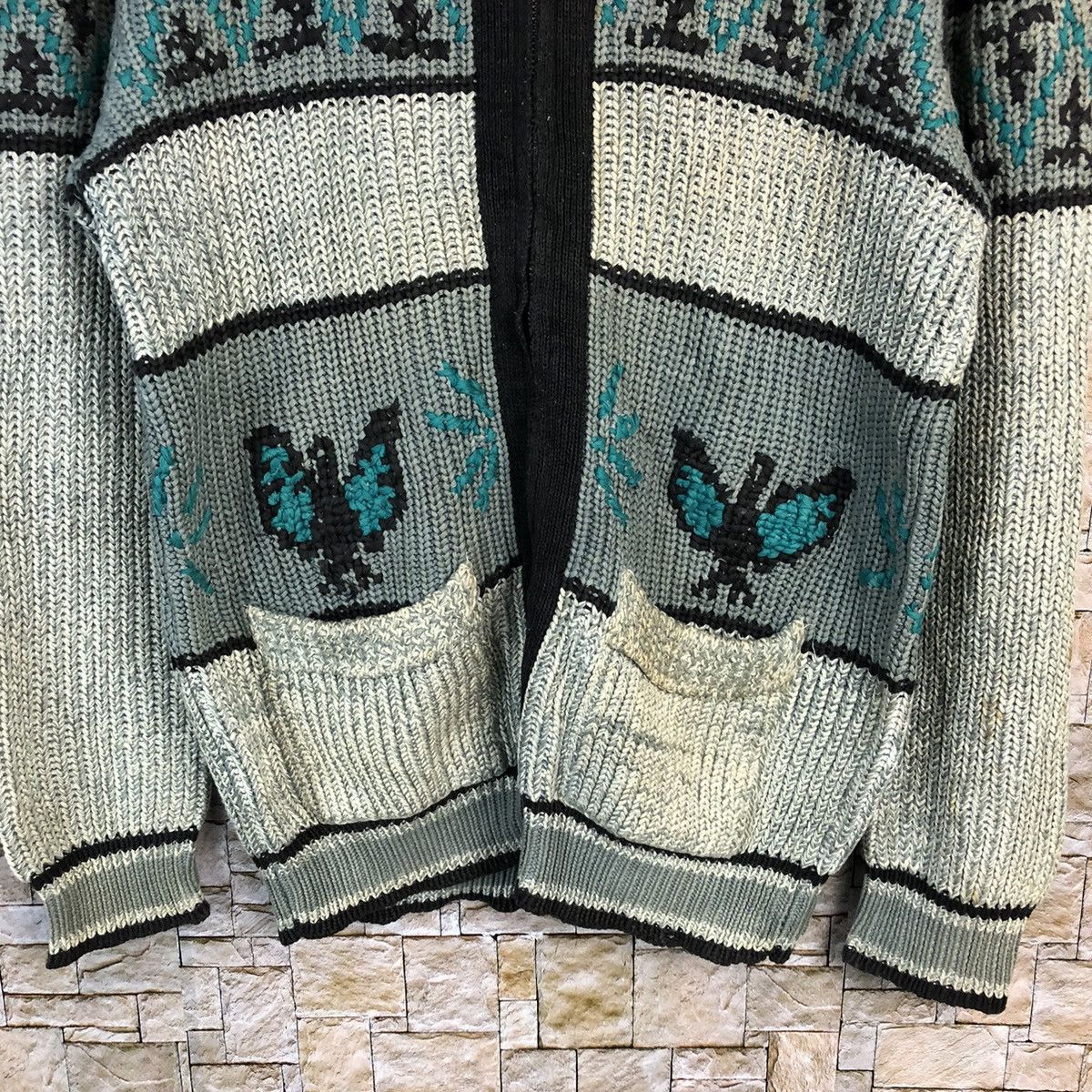 HOLLYWOOD RANCH MARKET × Homespun Knitwear Hollywood Ranch Market HR Grey Knitwear art cardigan #A293 Size US L / EU 52-54 / 3 - 6 Thumbnail