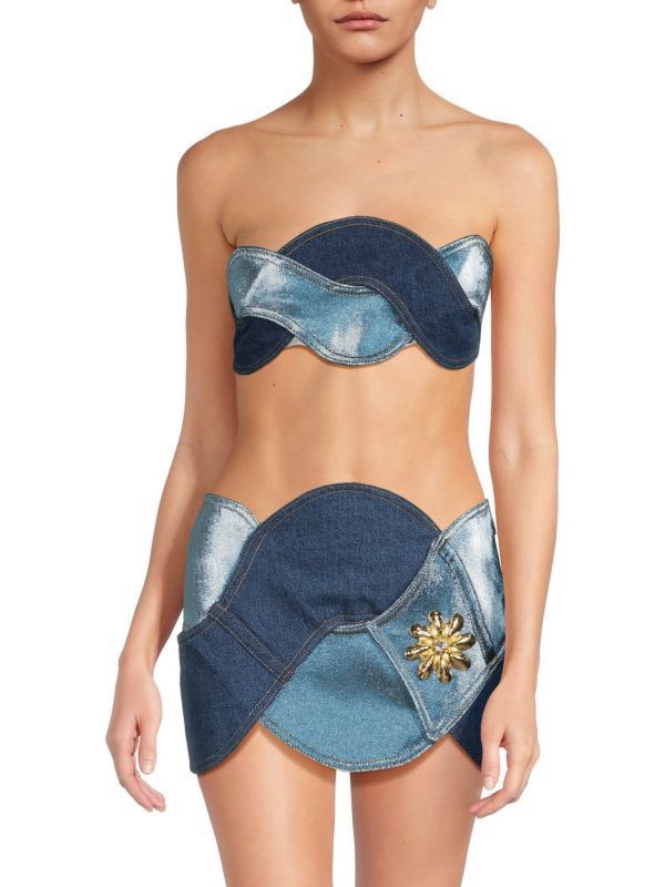 image of Area Bandeau Neckline Denim Crop Top Size Us 8 in Blue, Women's