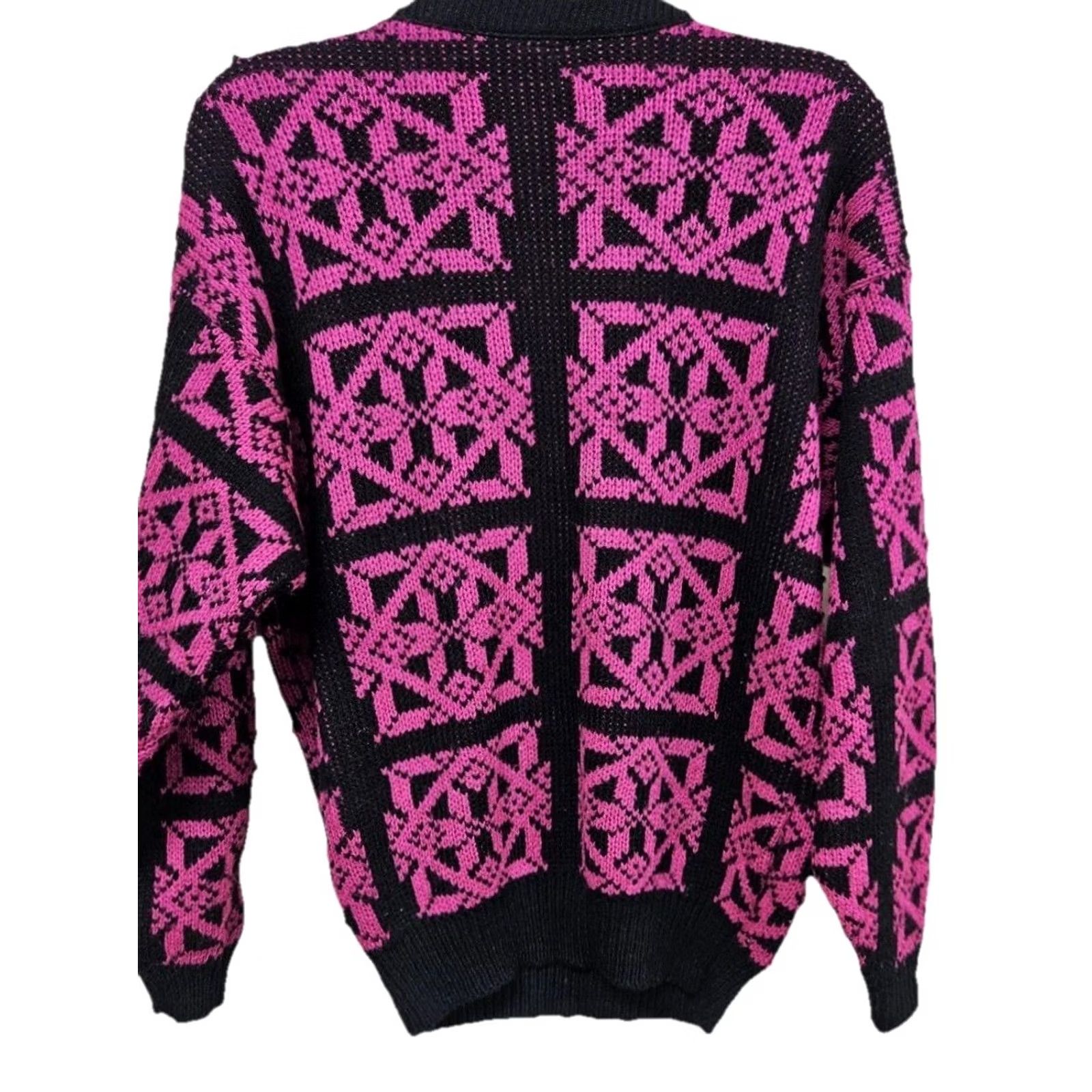Vintage VINTAGE Palmetto's Geometric Knit Pullover Sweater Women Small Pink 80s Graphic Print Crew Neck Long Sleeve - Mens? Size S / US 4 / IT 40 - 4 Thumbnail