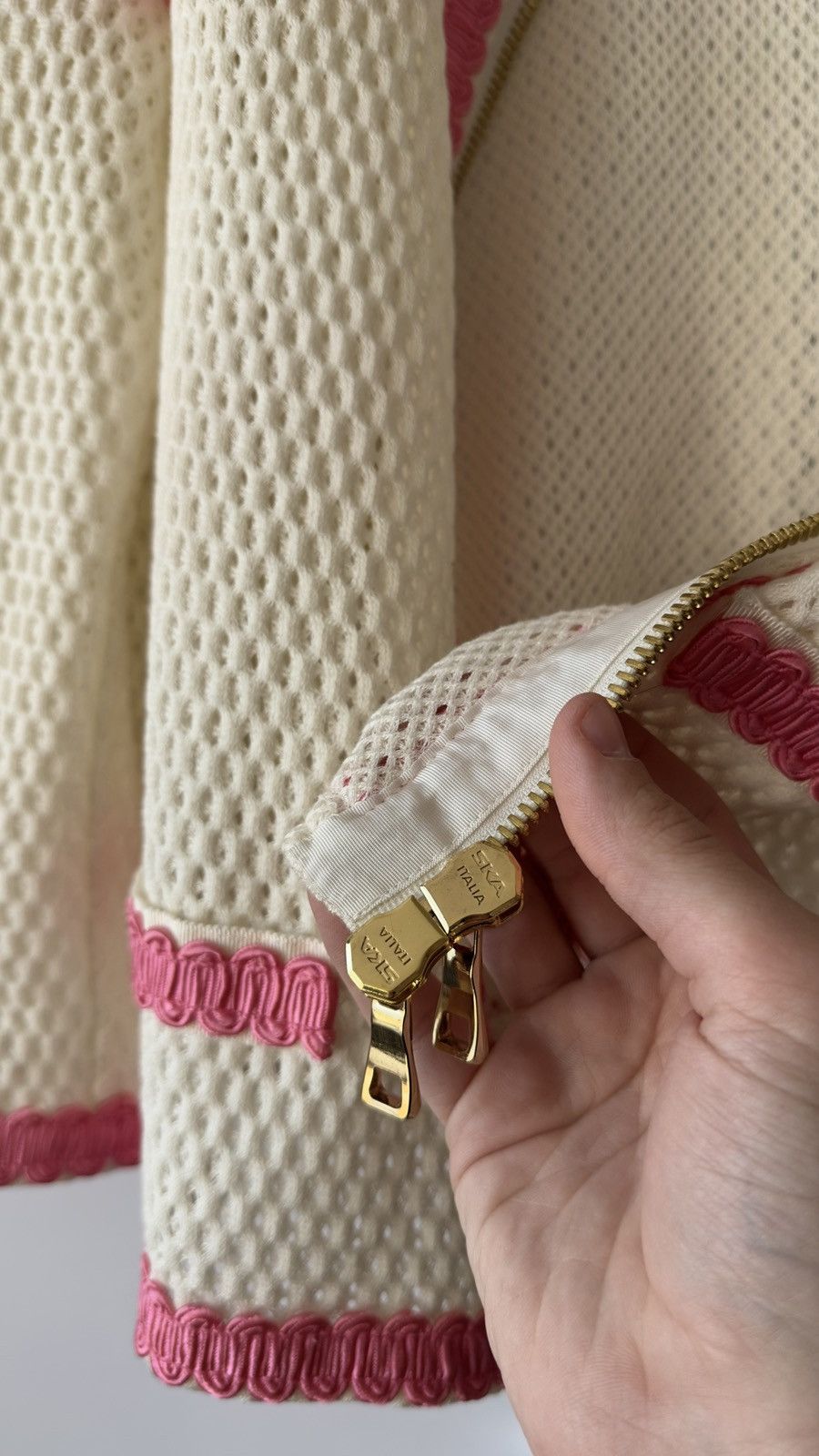 Moschino Vintage Moschino Crochet Mesh Cardigan Pink Braid Trim Size XL / US 12-14 / IT 48-50 - 8 Thumbnail