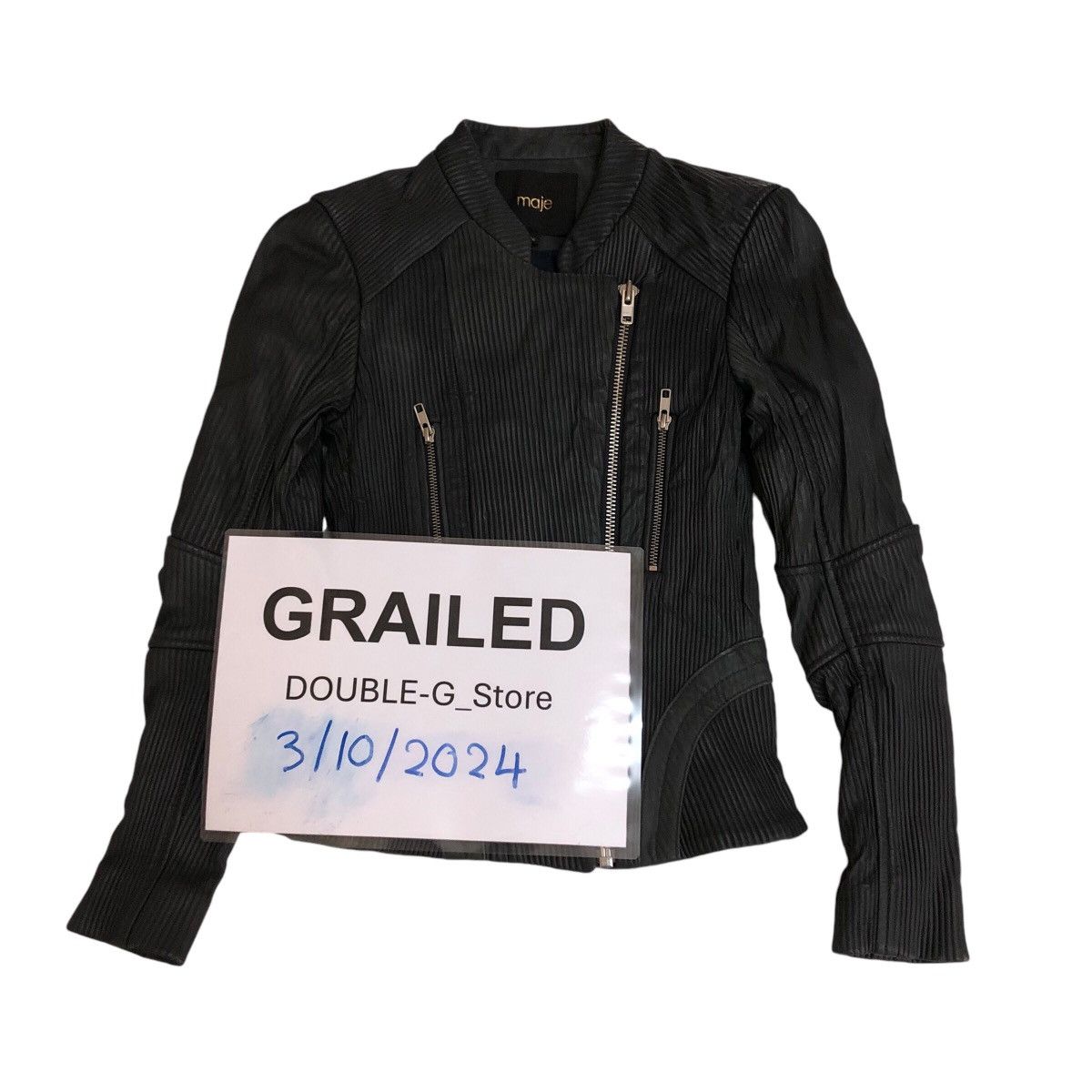 Japanese Brand 📌Cropped Biker Leather Jacket Pleated Maje Bondage Design Size XS / US 0-2 / IT 36-38 - 1 Thumbnail