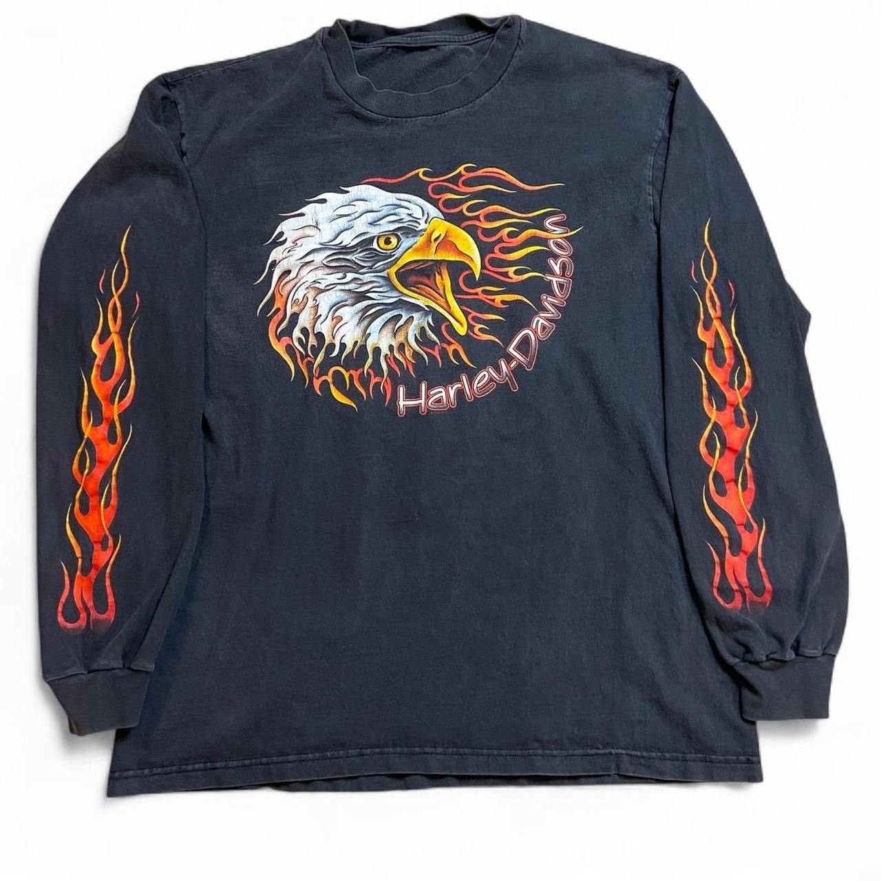 Harley Davidson × Vintage Faded Blue Flame Logo Long Sleeve