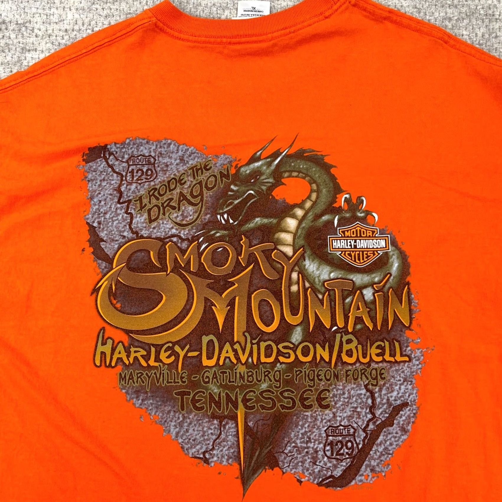 Harley Davidson Harley Davidson Shirt Adult XL Orange Smoky Mountains Dragon Retro Biker Tee Men Size US XL / EU 56 / 4 - 4 Thumbnail