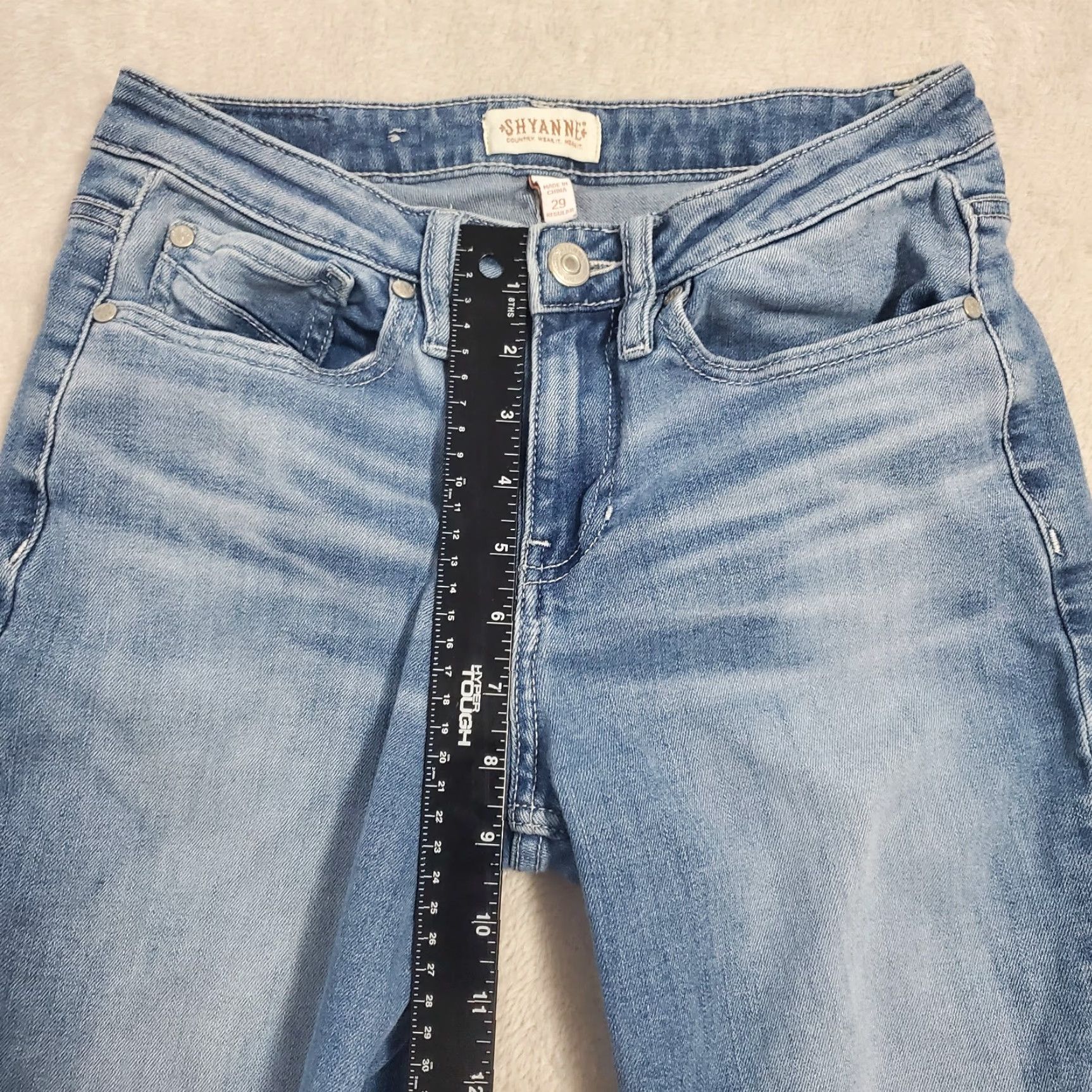 Vintage VINTAGE Shyanne Jeans Bell Bottom Women 27x31 Flare Distressed Mid Rise Raw Hem Boho Festival Size 29" - 6 Thumbnail