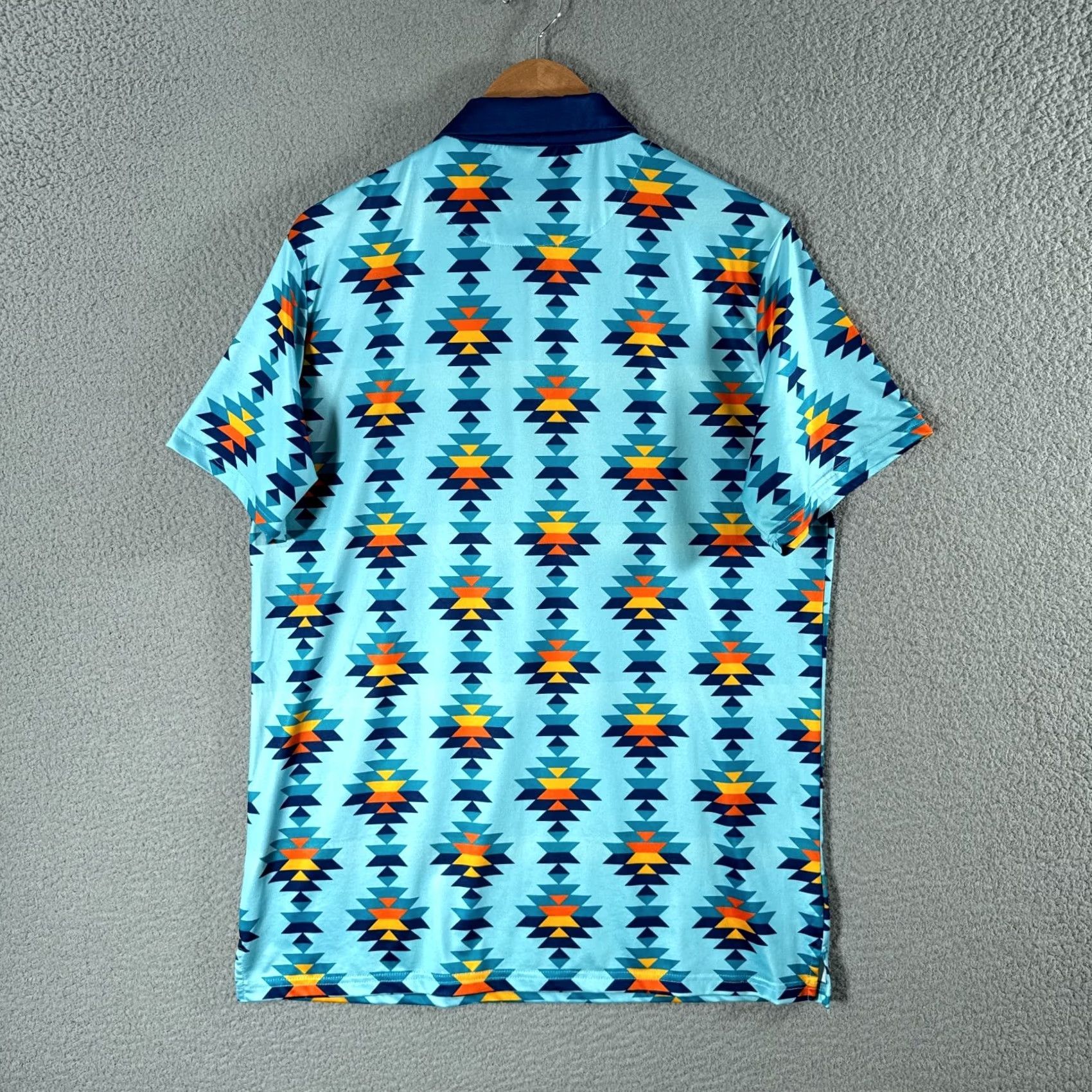 Vintage Pins & Aces Polo Shirt Mens L Blue Aztec Southwestern Print Golf Performance Shirt Size US L / EU 52-54 / 3 - 4 Thumbnail