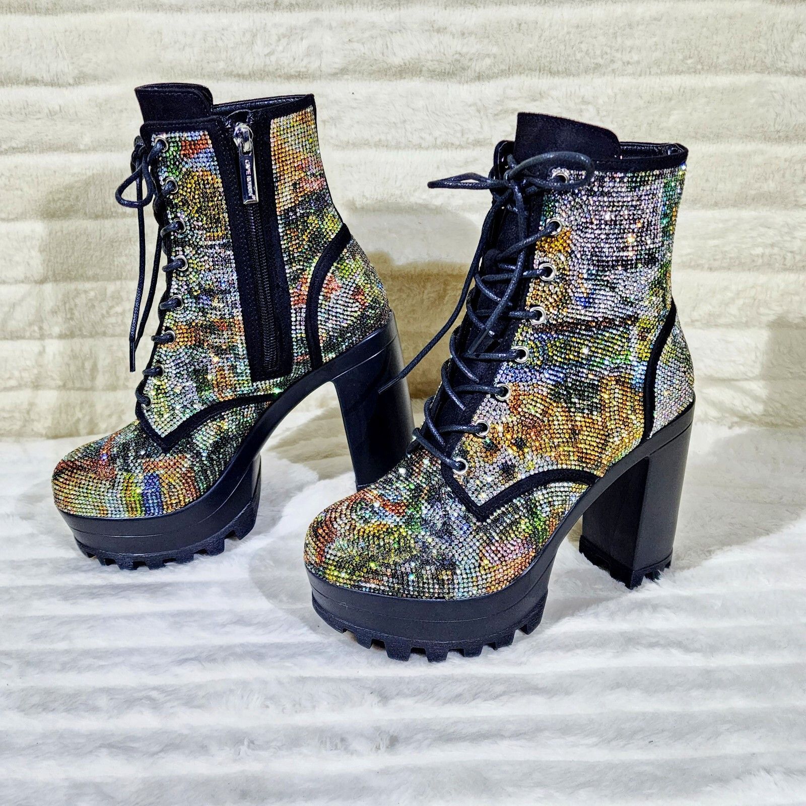 Other News Story Multi Sparkle Rhinestone Lug Sole Chunky High Hee Size US 10 / IT 40 - 6 Thumbnail