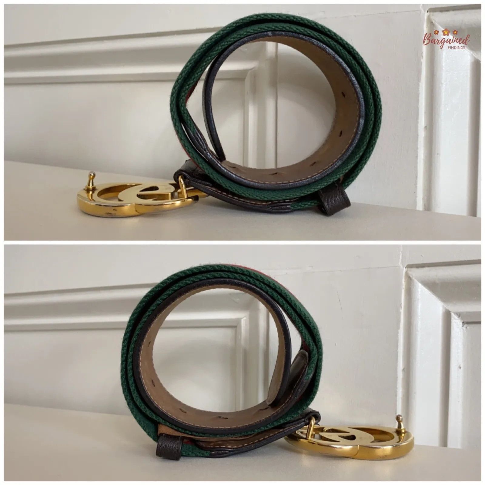 Gucci Gucci Web Canvas Brown Leather Gold Double G Buckle Belt Size 26 - 5 Thumbnail