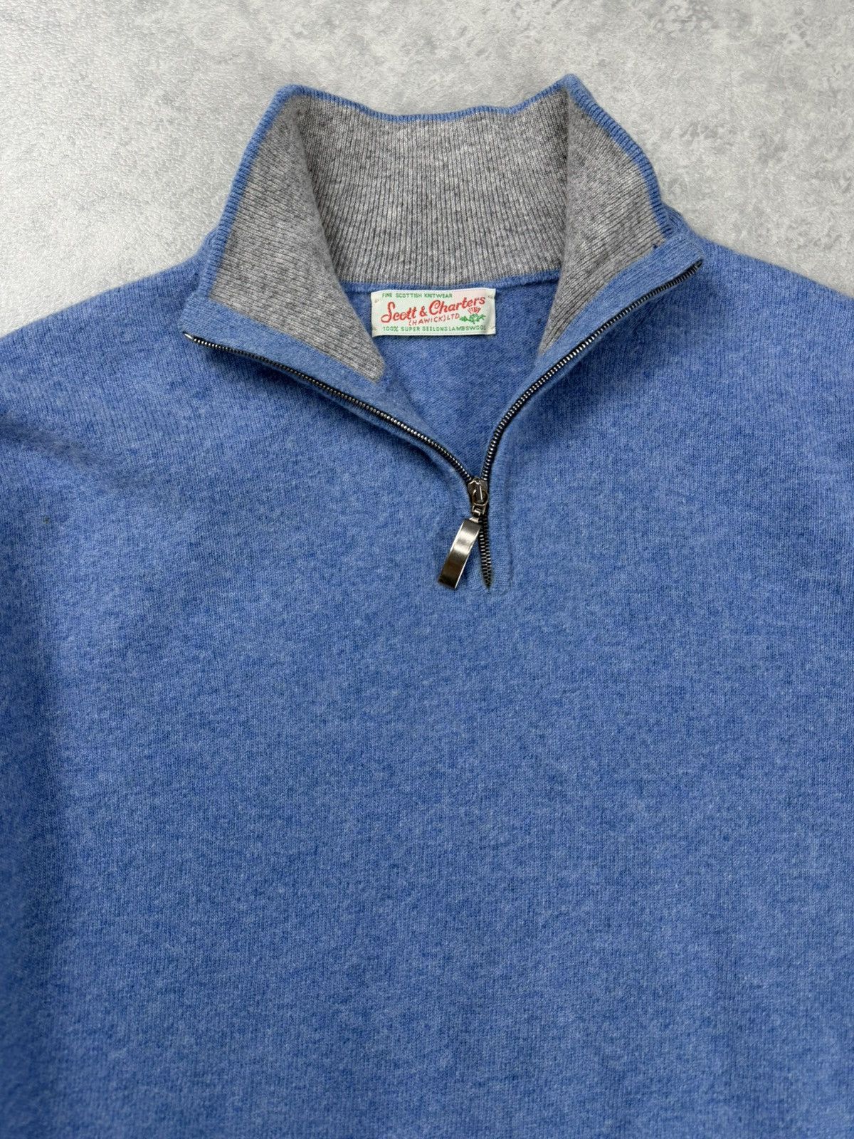 Scott & Charters Scott & Charters Lambswool 1/4 Zip Sweater Blue Size 44 Size US S / EU 44-46 / 1 - 5 Thumbnail