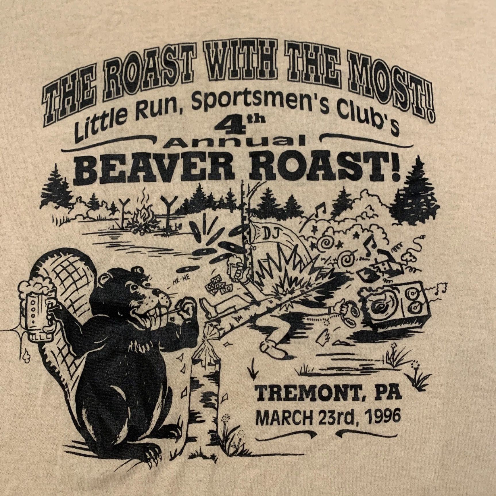 Vintage VINTAGE Platinum’s T’s Graphic Tee 90s Tremont Pennsylvania Little Run Beaver Roast Sz XL Beige Mens Size US XL / EU 56 / 4 - 2 Thumbnail