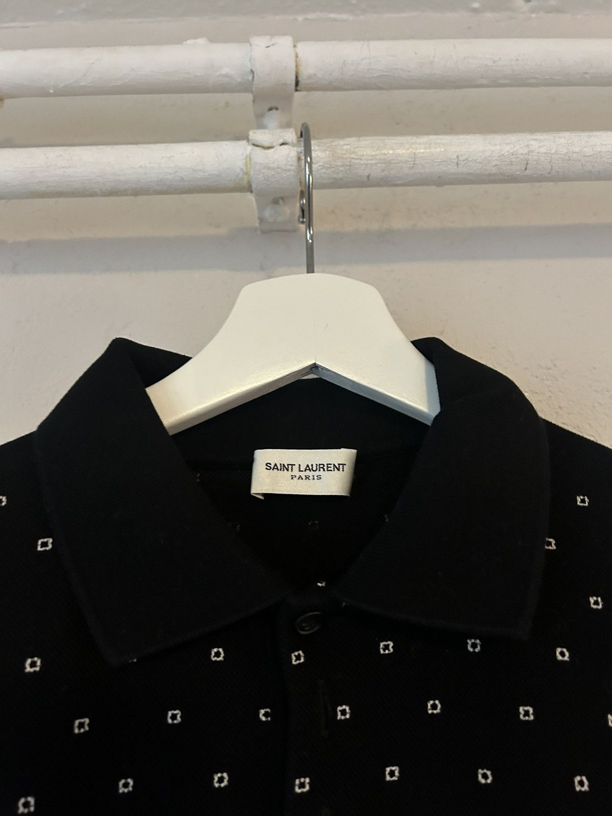 Saint Laurent Paris Saint Laurent Paris Black Micro Geometric Pattern Polo Shirt Size US M / EU 48-50 / 2 - 2 Thumbnail