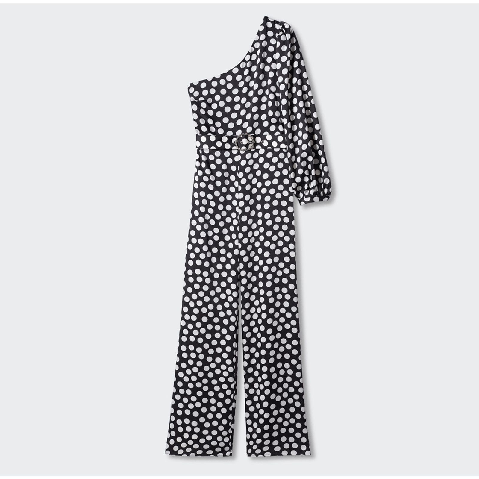 Mango Mango Polka Dot One Shoulder Jumpsuit Straight Leg NWT Size 30" / US 8 / IT 44 - 24 Thumbnail
