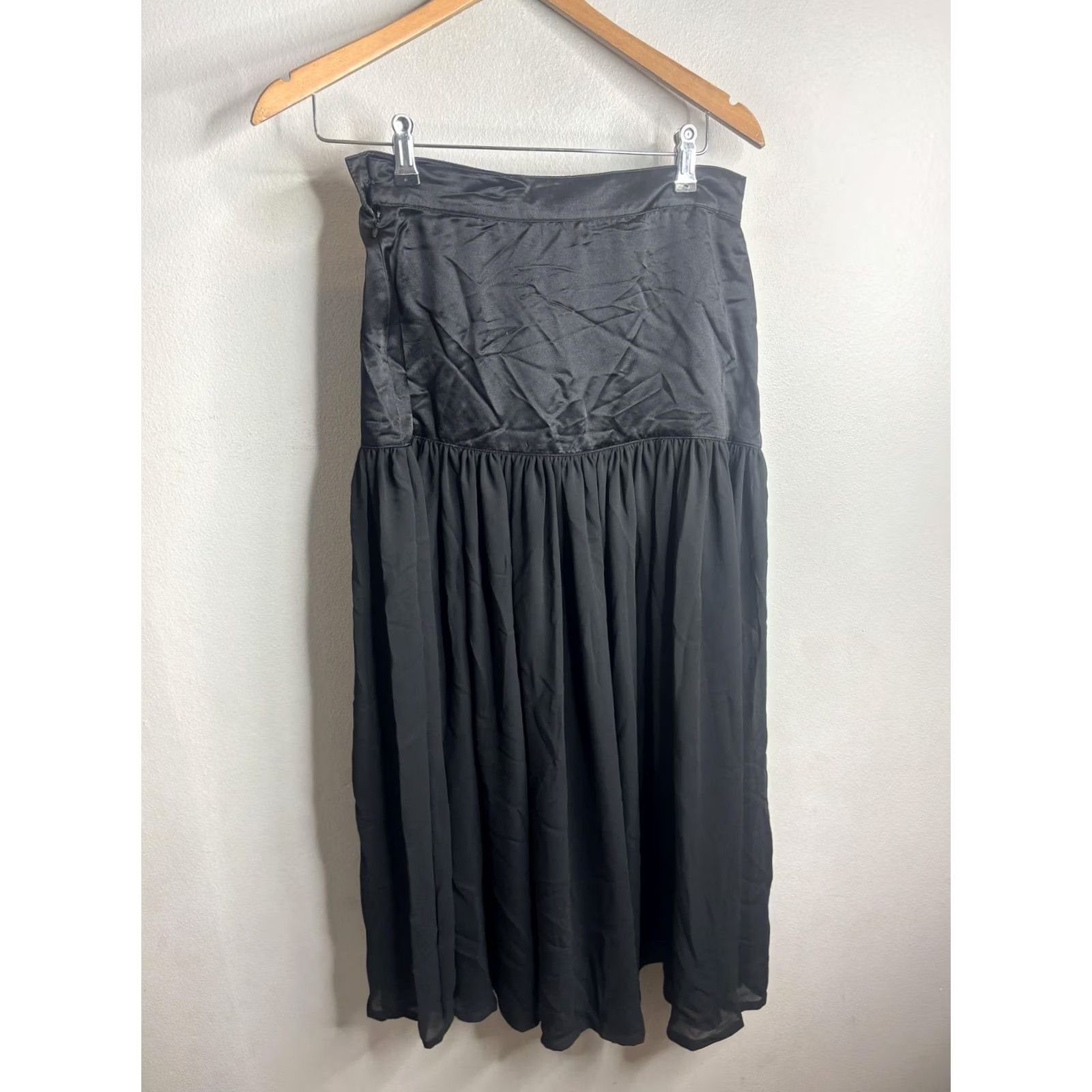 Escada Vintage Escada Skirt Womens 38 Black Satin Chiffon Maxi High Waist Long Boho Size 28" / US 6 / IT 42 - 3 Thumbnail