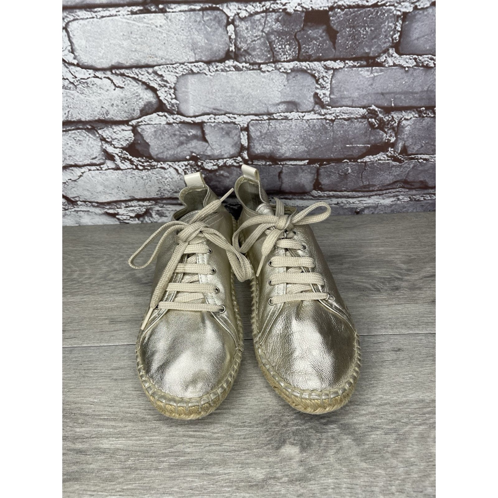 Other Maypol Silver Leather Espadrilles Casual Lace Up Shoes Women Size US 7.5 / IT 37.5 - 12 Thumbnail