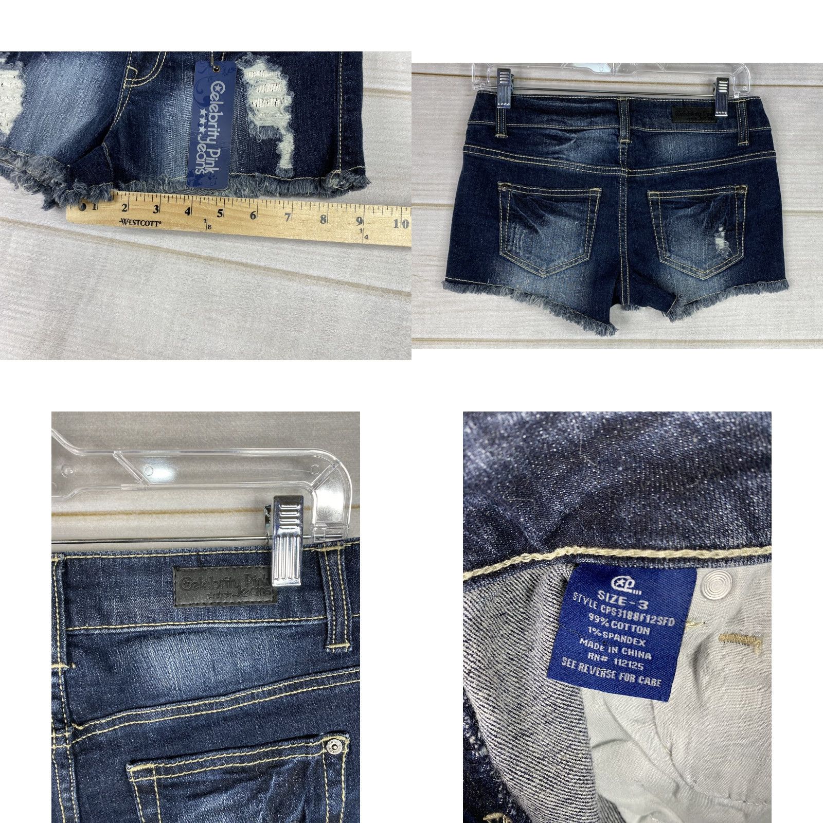Vintage Celebrity Pink Shorts Womens Jr Sz 3 Dark Wash Cut-Off Denim Stretch Distressed Pocket 5-Pocket Casual Beach Womens Size 26" / US 2 / IT 38 - 8 Thumbnail