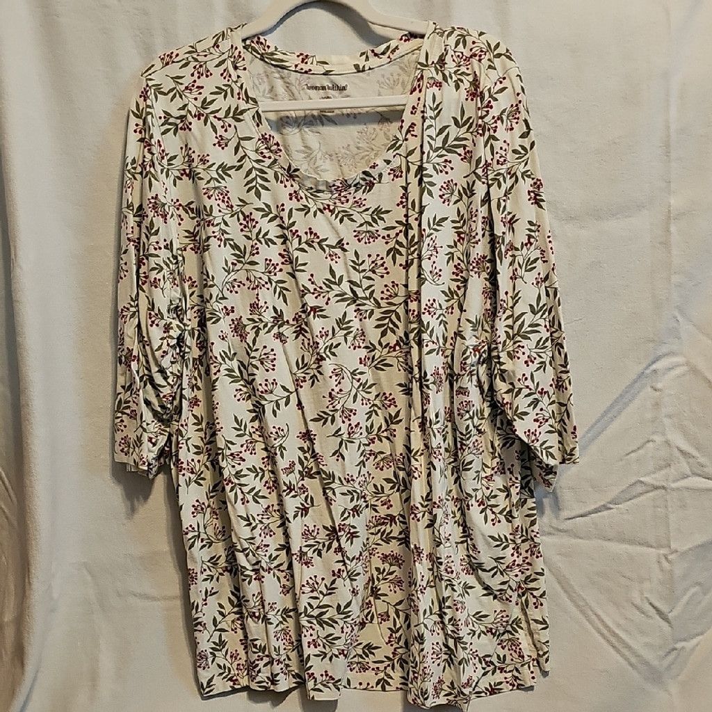 Other Woman Within Cream Floral Blouse Size 3XL / US 20-22 - 2 Thumbnail