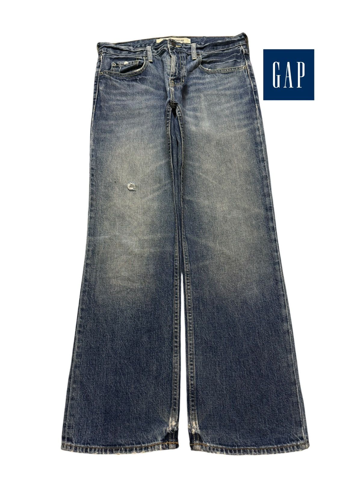 Gap Vintage Y2K Gap Blue Faded Wash Whiskers Straight Leg Jeans Size US 31 - 1 Thumbnail