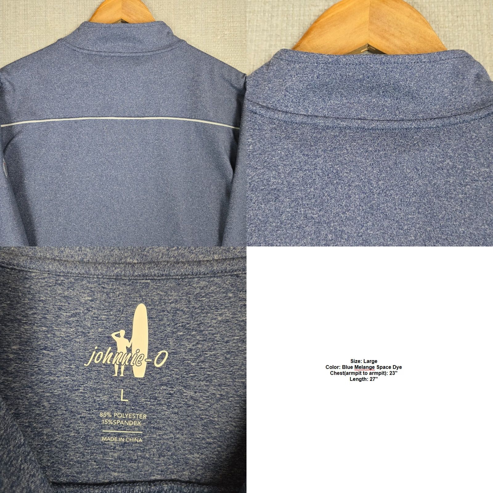 johnnie-O Johnnie-O Men's 1/4 Zip Performance Golf/Casual Pullover Windshirt Blue Space Dye L Mens Size US L / EU 52-54 / 3 - 8 Thumbnail
